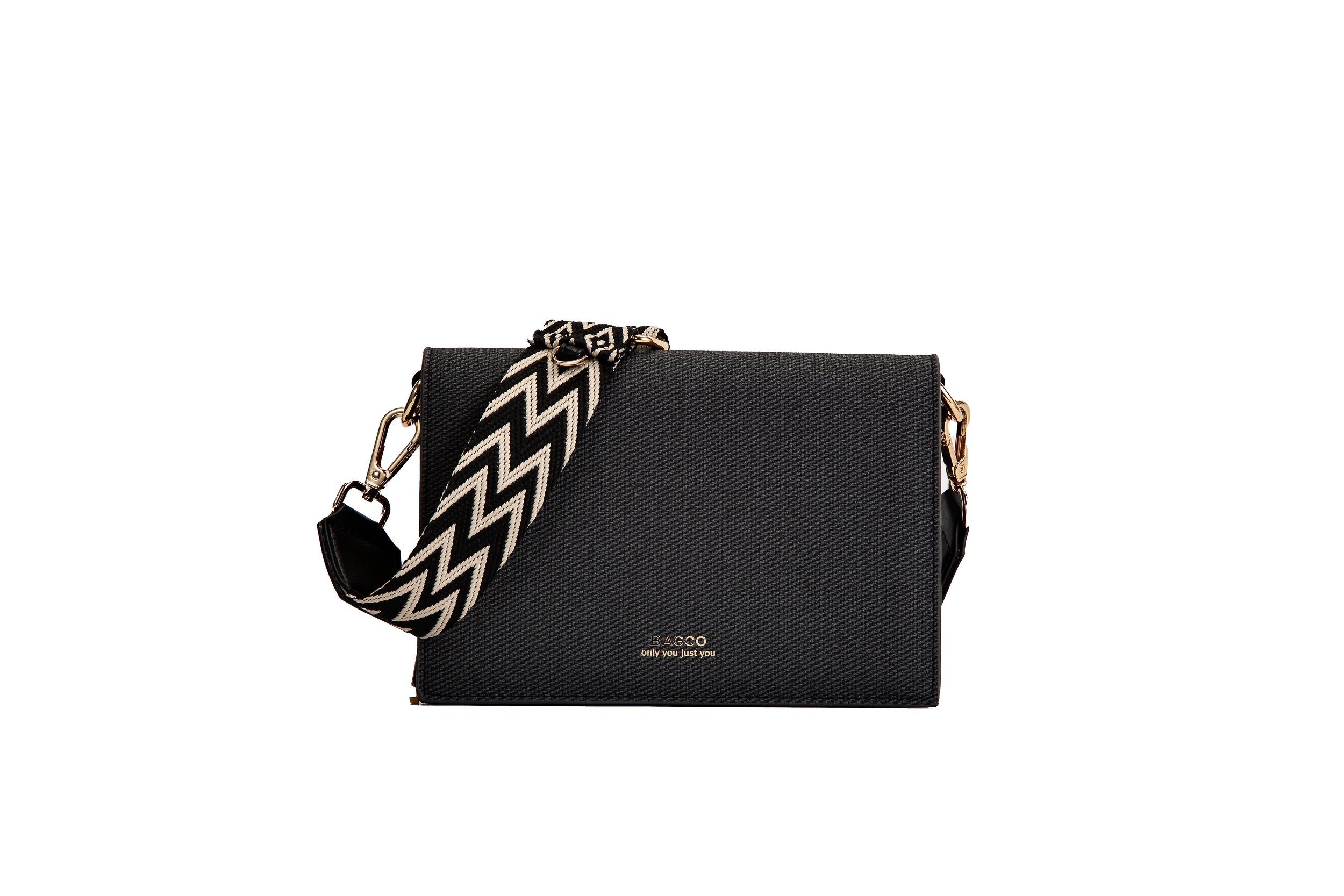 Statement Strap Minimalist Purse Black Front View.jpeg