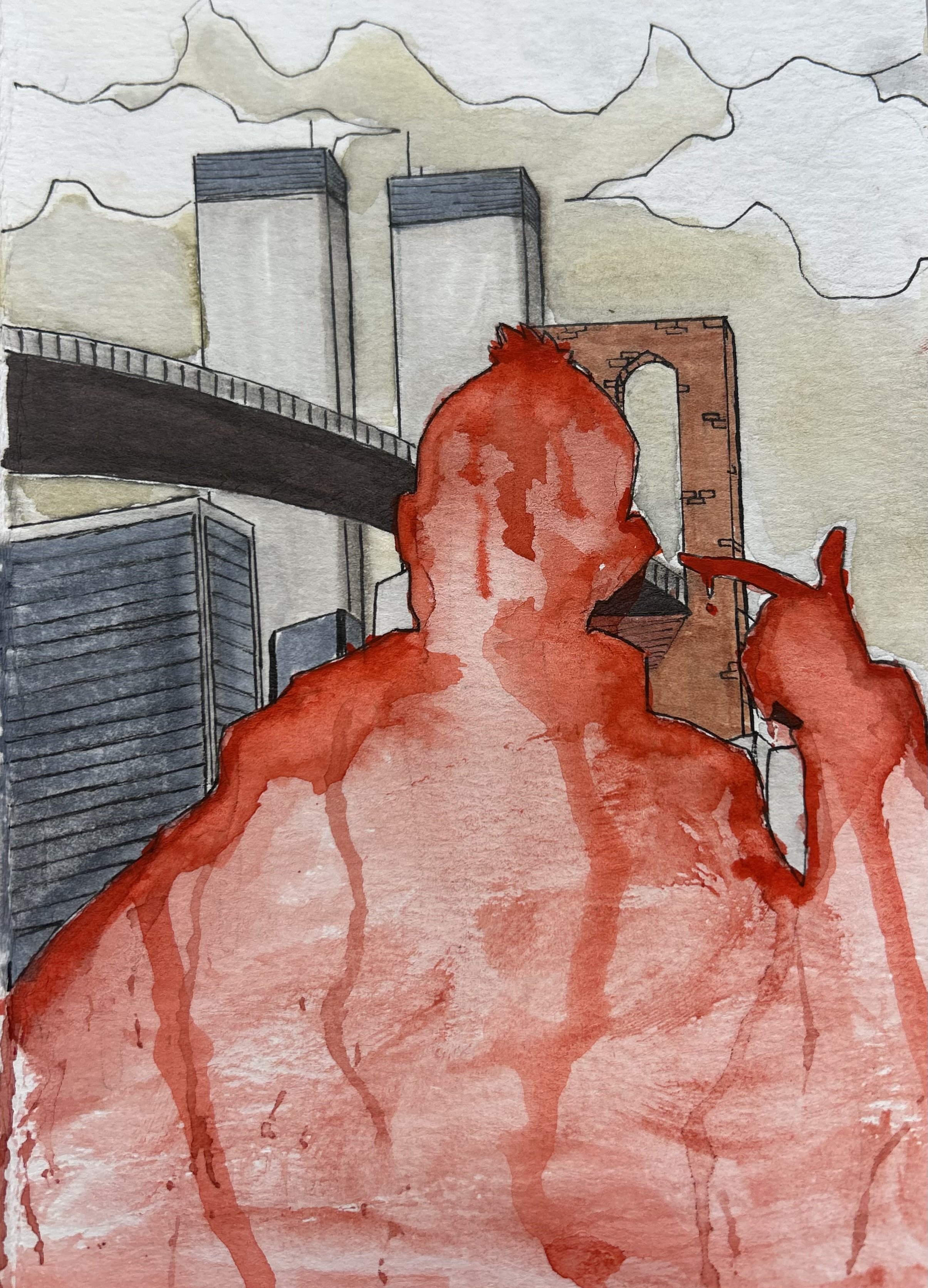 Taxi Driver Poster, Watercolor, Alcohol, and Inks, 2023.