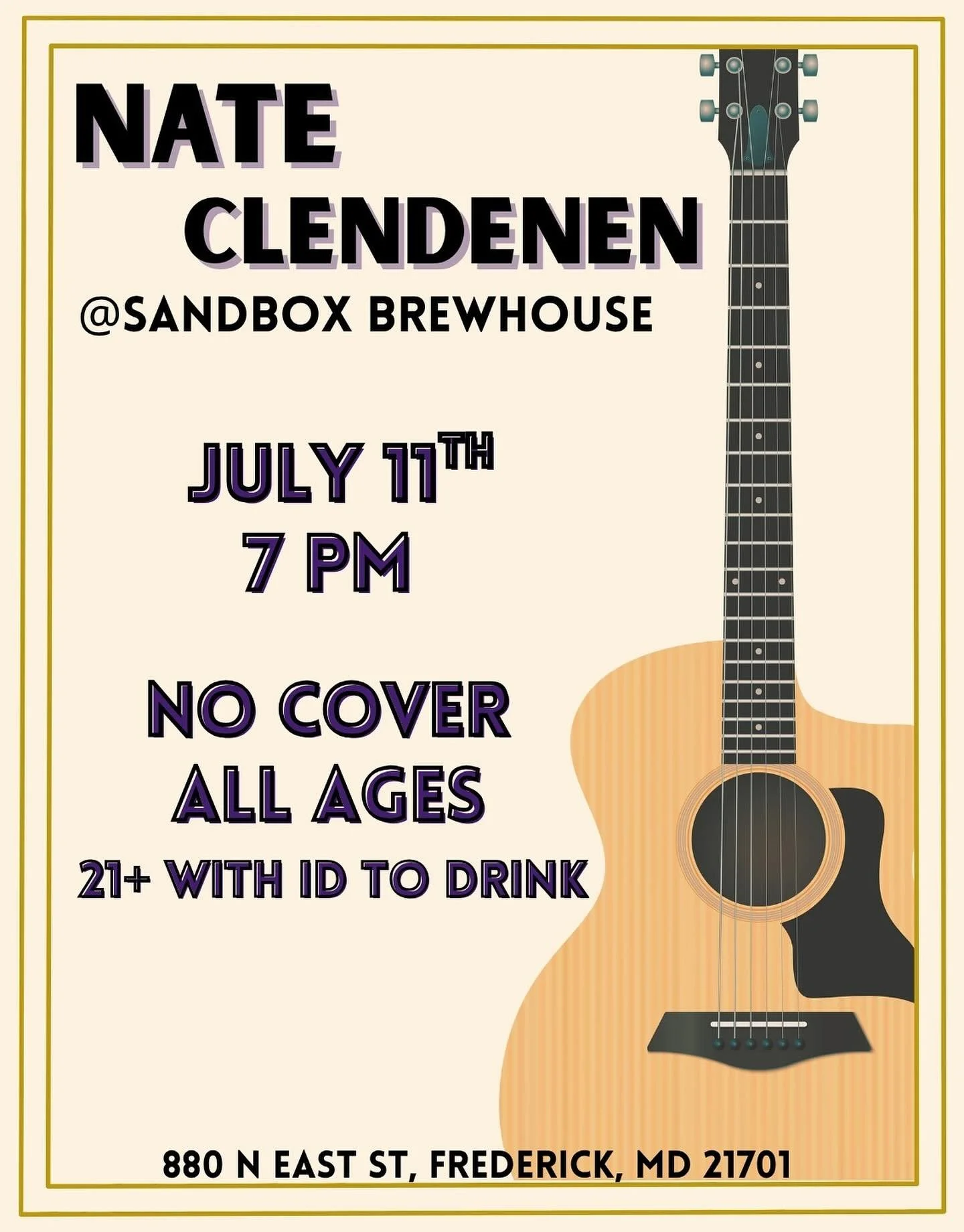 We are excited to announce that @nclendenen will be taking our stage on July 11th!
A fusion of bluegrass, reggae, rock, and blues surly you don’t want to miss ;)
Hang out with us for some great tunes, great beer, and great vibes
No cover, al