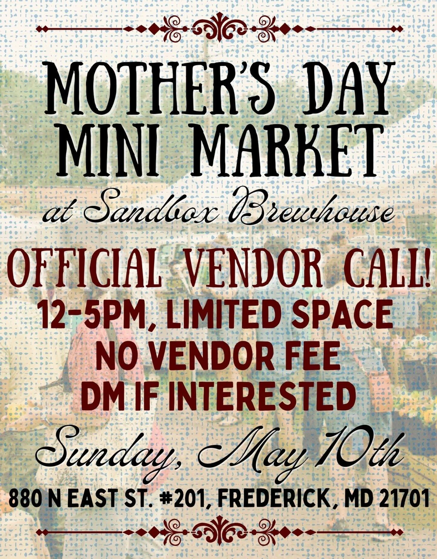 Mother&rsquo;s Day is just around the corner! 

To celebrate, we are holding a market for you and your fam to enjoy some goods from local vendors to make Mother&rsquo;s Day truly special ✨

OPEN VENDOR CALL - This is the official OPEN CALL FOR VENDOR