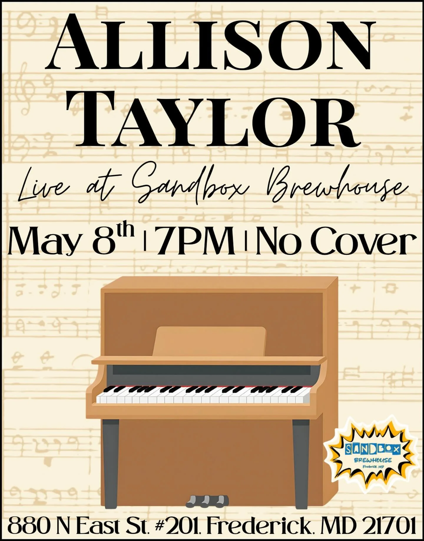 Looking for a perfect Friday night? 

Join us for an evening of melodic charm as Allison Taylor, local pianist takes the stage! From timeless classics to your favorite modern hits! 

A perfect blend of craftsmanship with soulful vocals to create an e