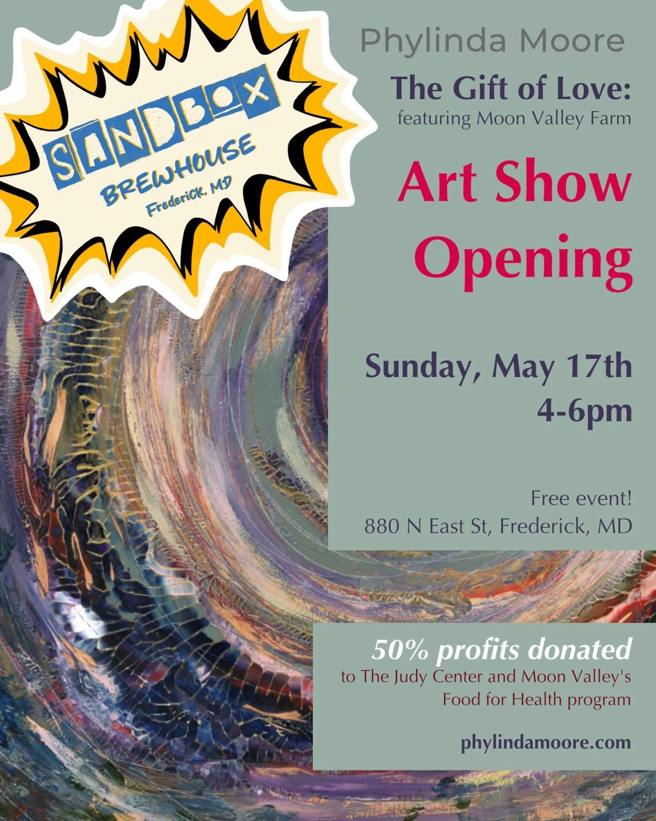 All are invited to the official opening of Phylinda Moore&rsquo;s The Gift of Love: Taproom Art Show. 

Phylinda Moore is an incredibly talented local artist who has created this collection specially for the Sandbox taproom. Her work features the fre