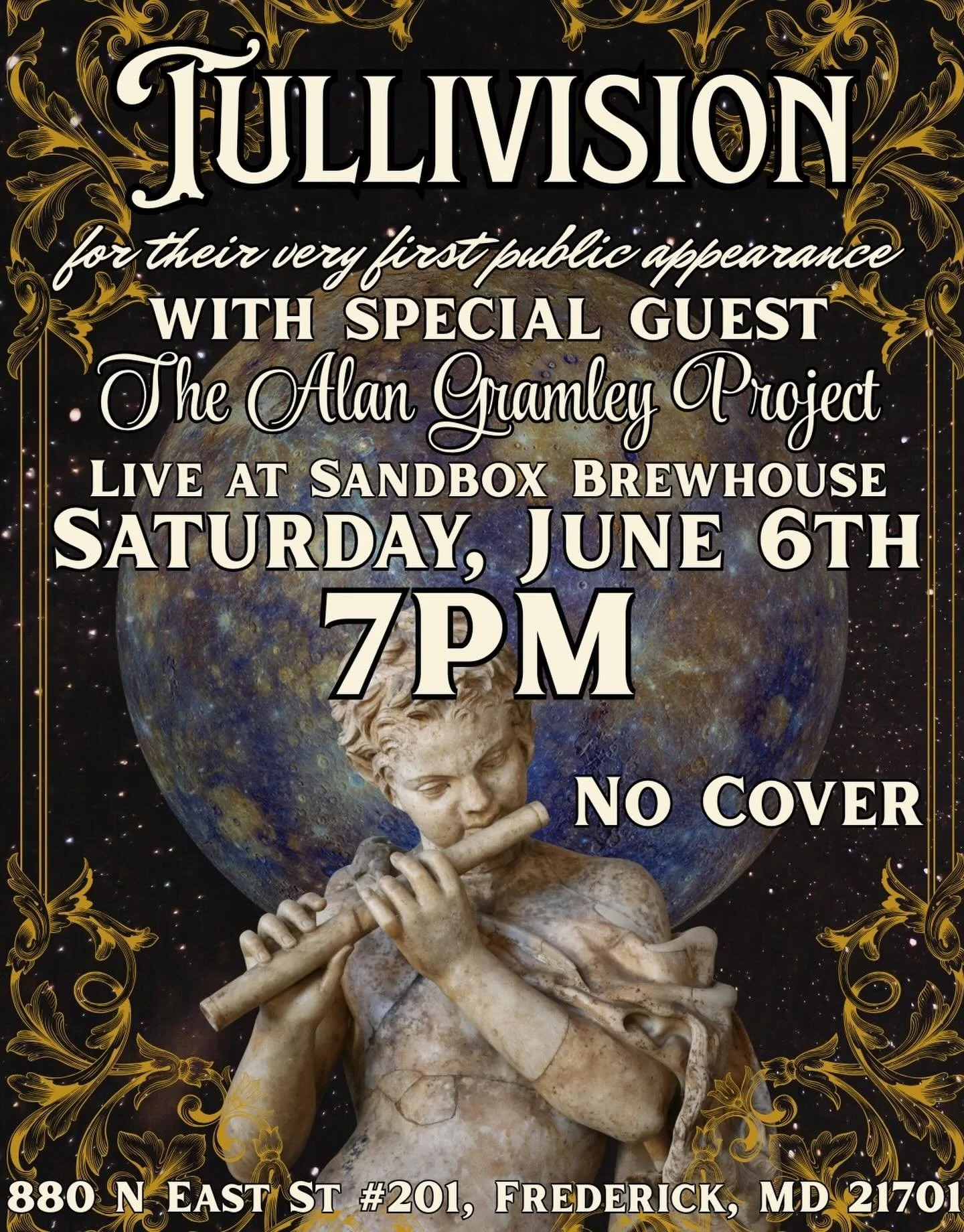 UPDATED POSTER! 

Come one, come all! Experience the musical whimsy and mesmerizing melodies of Tullivision - a premier six-piece Jethro Tull tribute - for their official public debut! With special guest, The Alan Gramley Project.

Tullivision featur