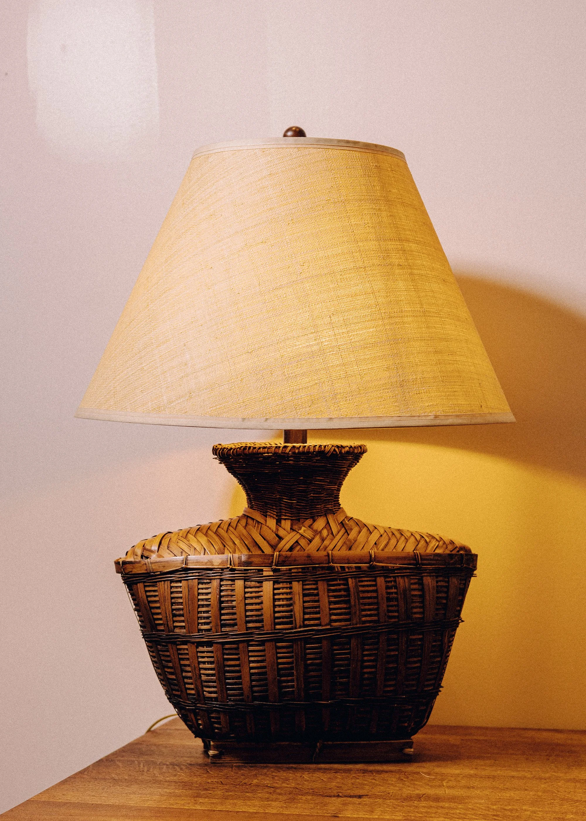 1970's Monumental Woven Rattan Lamp