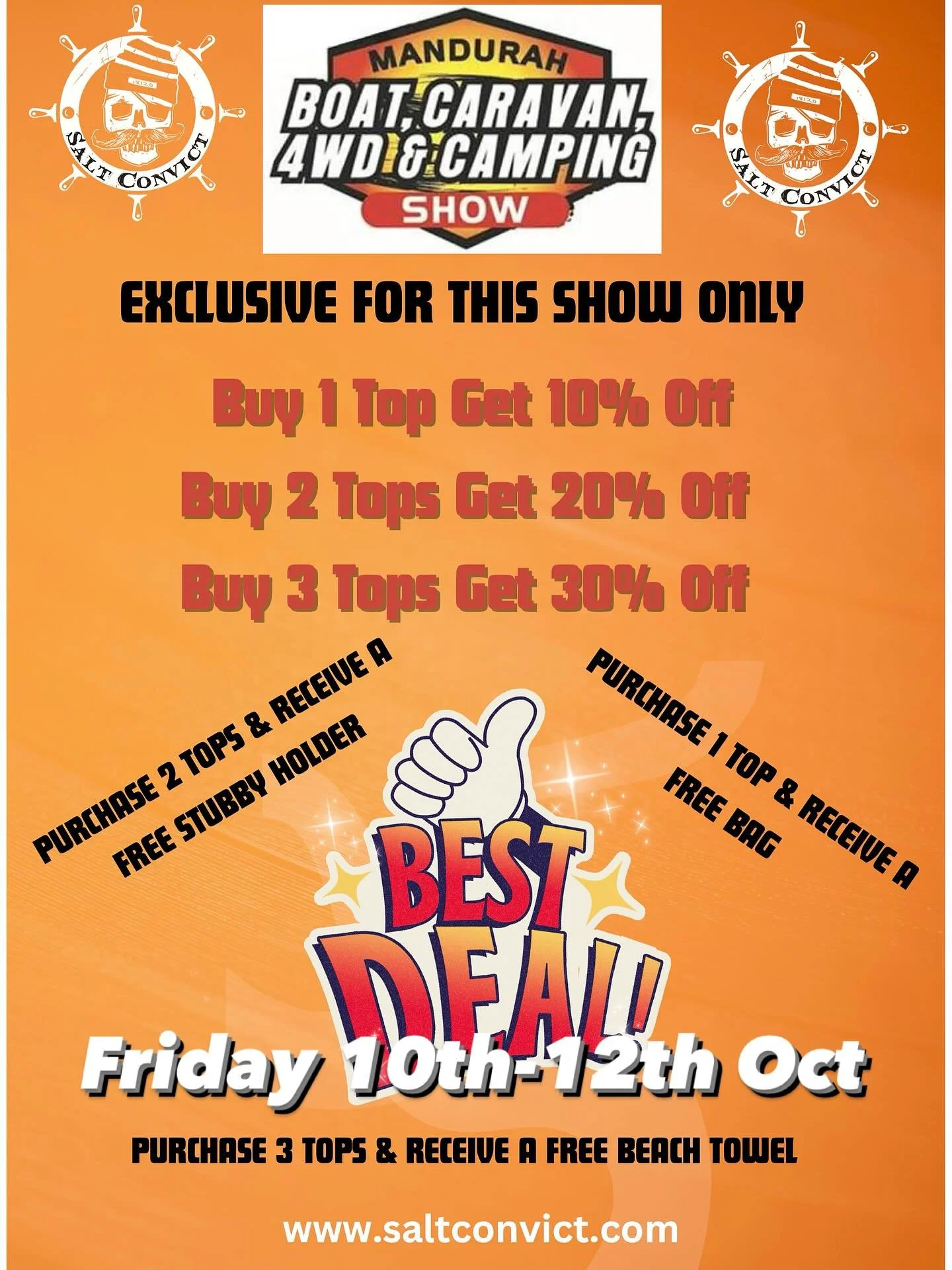 saltconvict.com will be at Mandurah Boat Camping 4WD show this Friday 10th to Sunday 12th October hope to see you all there we have lots of fantastic deals and sales exclusive to this show only so don&rsquo;t miss out  https://www.instagram.com/mandu