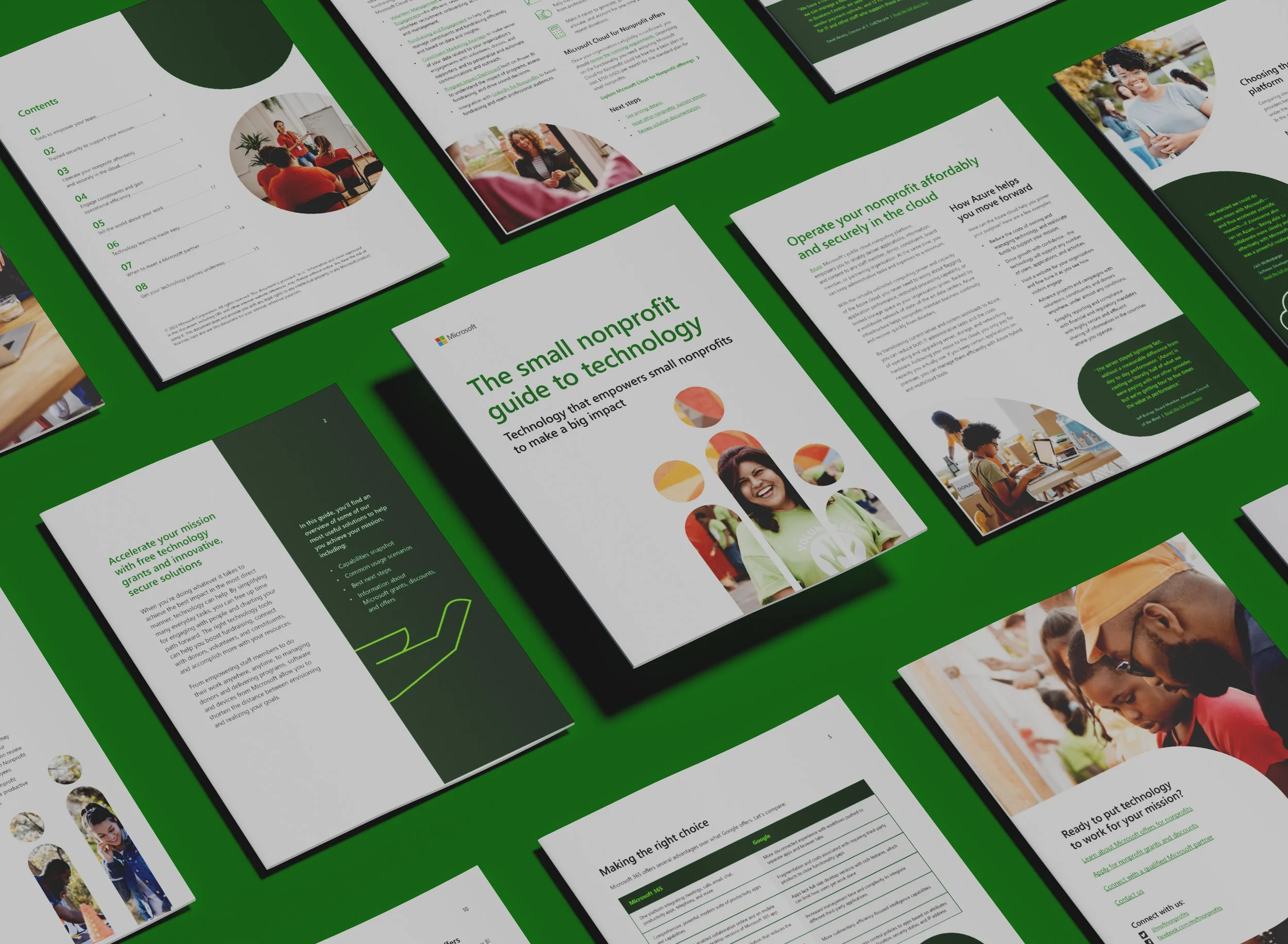 An image showing multiple sample page views from the Small Nonprofit Guide to Technology eBook