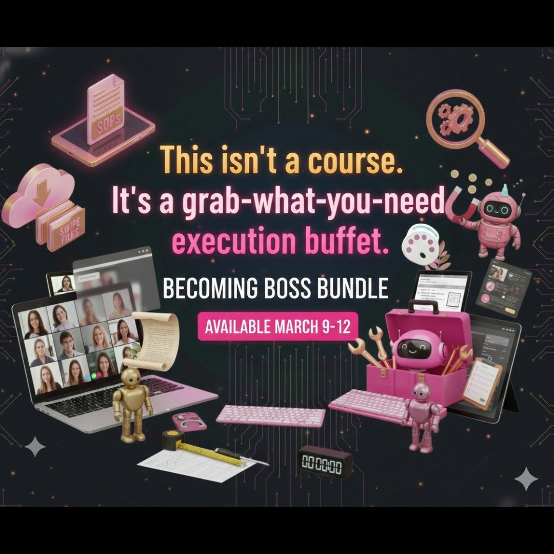 Doors close tonight. ⏳

Quick reminder in case this was on your list.

The Becoming Boss Bundle created by Faith Mariah closes at midnight, and once it closes the resources inside disappear.

I contributed The Whole Business Brand Book, along with a 