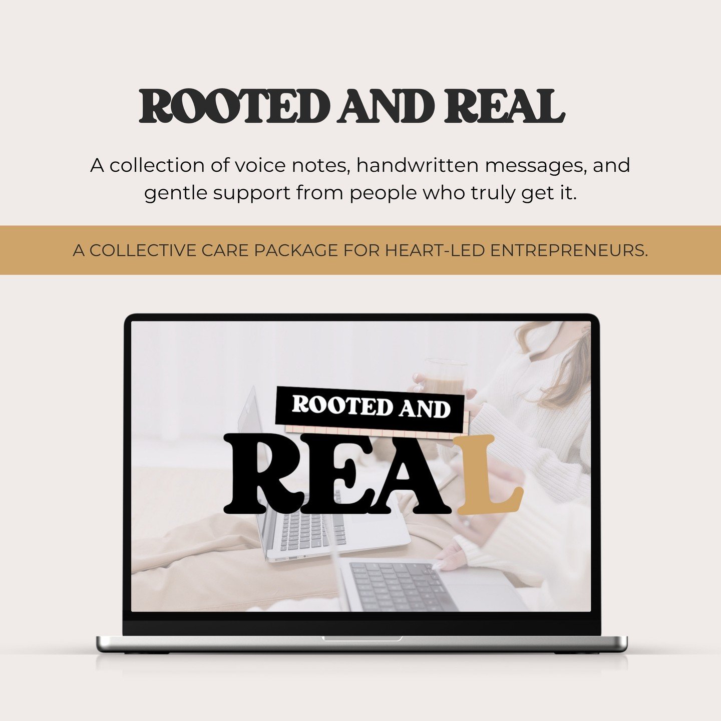 Something softer is happening this month. 🤎

I'm part of Rooted &amp; Real &mdash; a collective care package for heart-led entrepreneurs. Not a bundle. Not a strategy drop. Just voice notes, handwritten-style messages, and gentle support from people