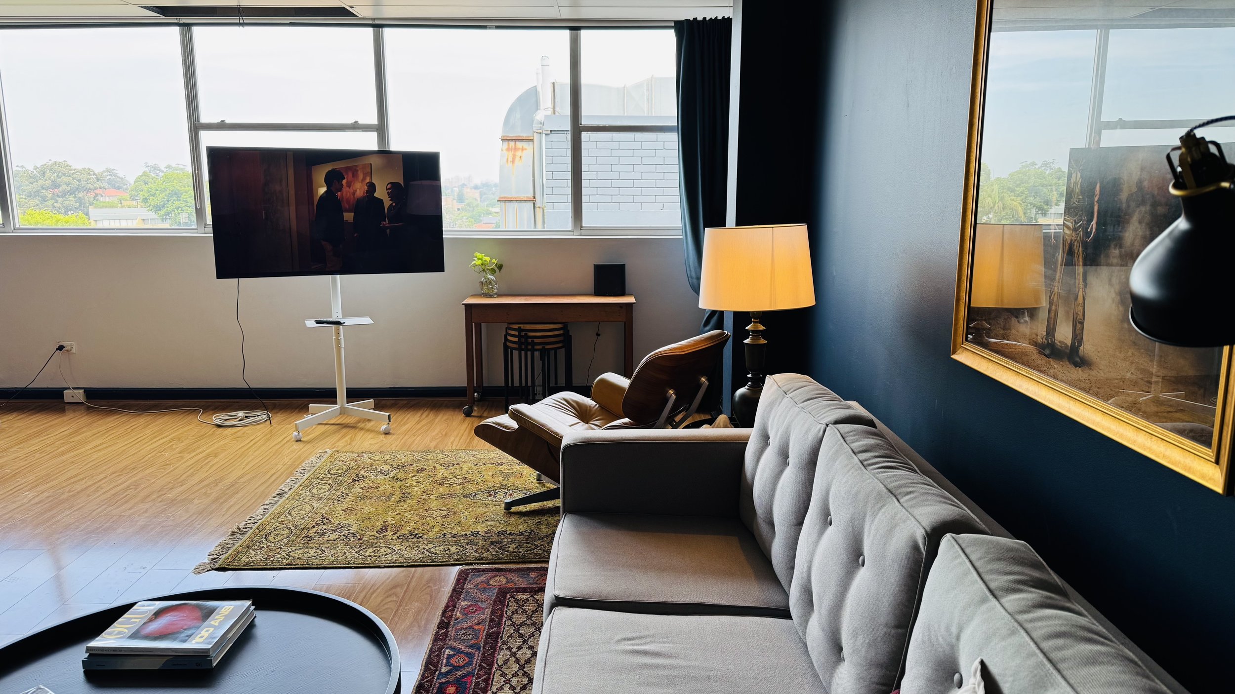 Big screen playback on our very comfortable Eames chair.