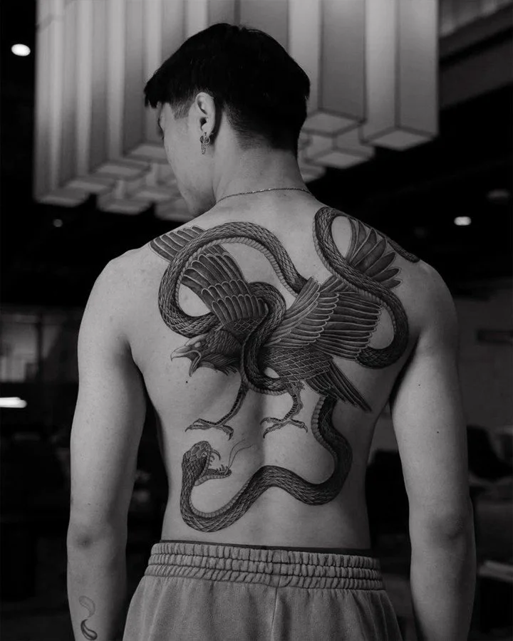 This large-scale composition by Fede it's built on flow, contrast, and anatomical balance. 
&mdash;
Have a concept in mind? Send us a message and we&rsquo;ll guide you through the process.

Artist: [ @fedetronconitattoo ]

Fine Studio is a Seattle-ba