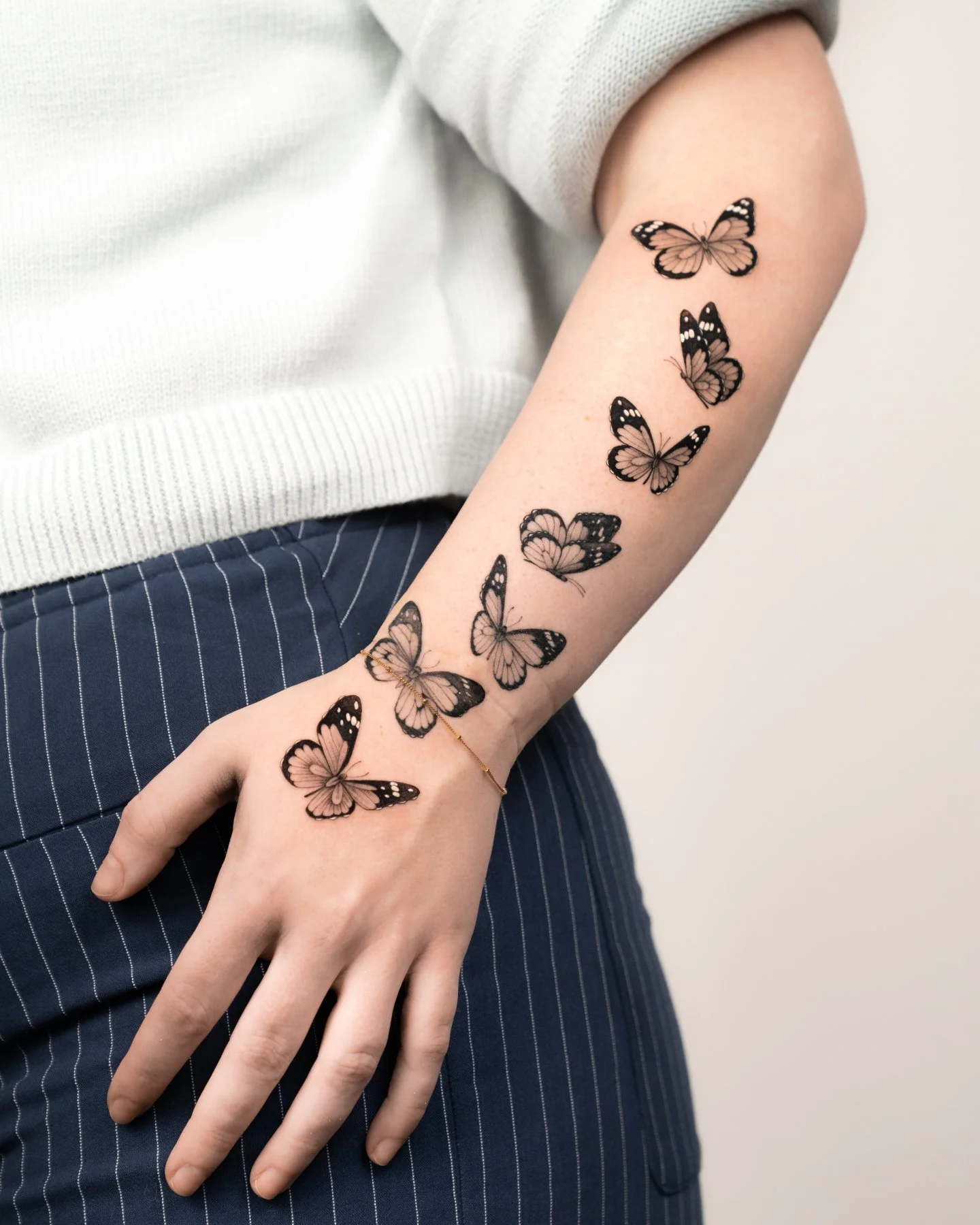Beautiful butterflies all across the arm by Fede.

Got something in mind? We'll take it from there.

Artist: [ @fedetronconitattoo ]

Fine Studio | South Lake Union, Seattle. Black and grey illustrative work, designed from scratch with movement and d