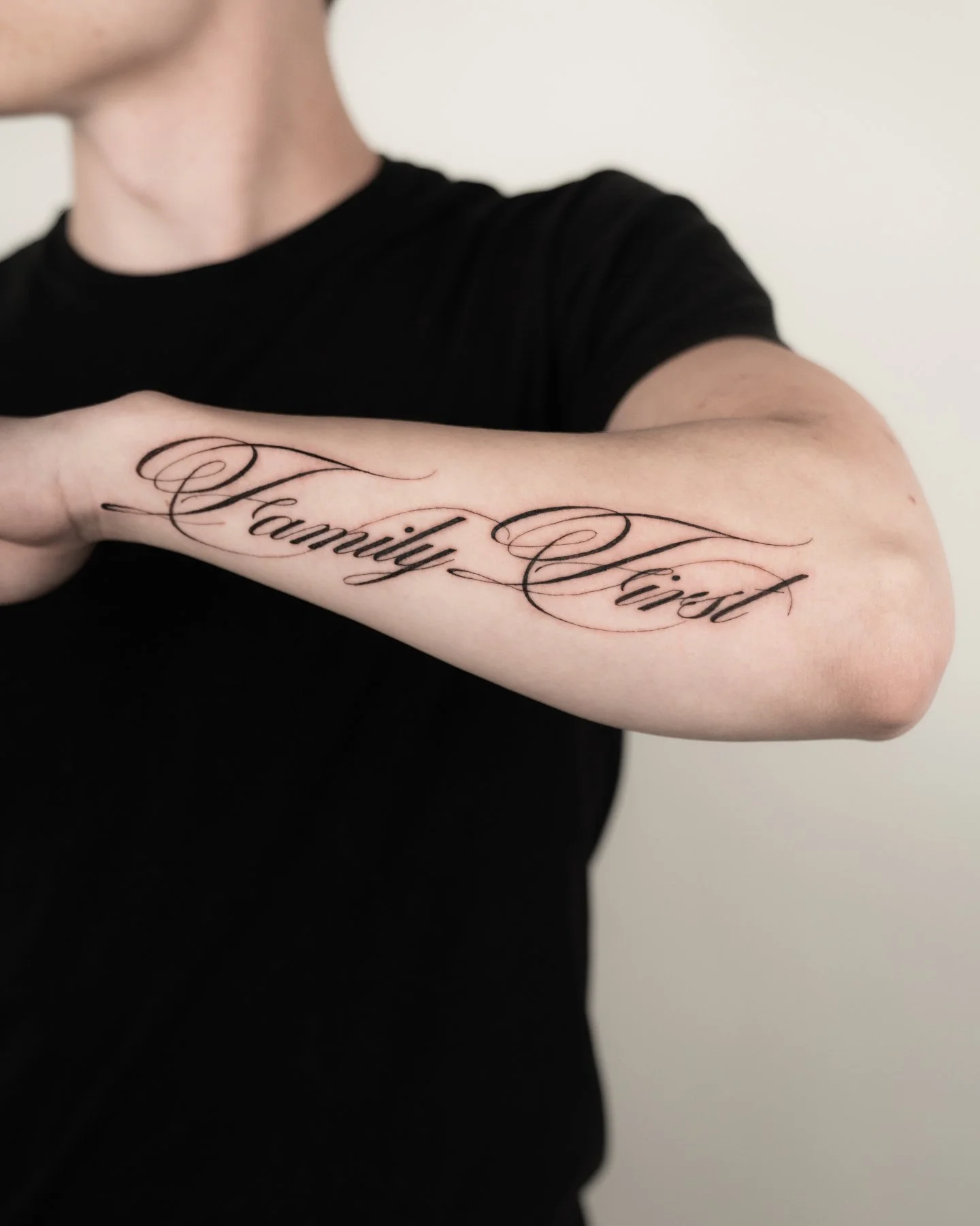 Family first
&mdash;
DM or email for inquiries.

Artist: [ @needleshark ]

Fine Studio | South Lake Union, Seattle. Custom script and lettering work, drawn from scratch &mdash; fine hairlines and clean weight. #letteringtattoo #scripttattoo #fineline
