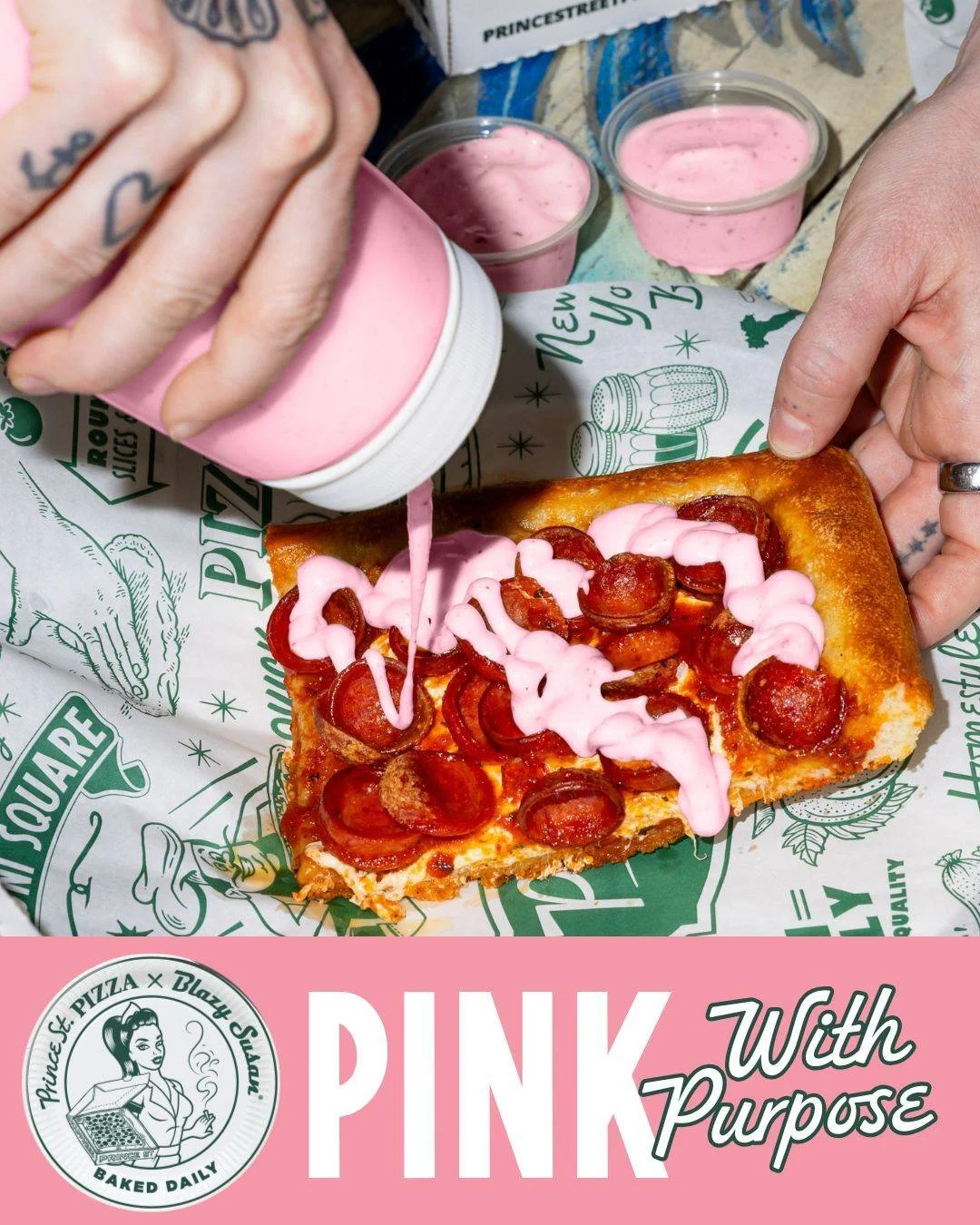 This October, @princestreetpizza have teamed up with @blazysusan to turn our famous Not Ranch PINK in honor of #BreastCancerAwarenessMonth. 100% of proceeds from every Pink Not Ranch sold in California and Chicago will be donated to the @lynnsagebrea