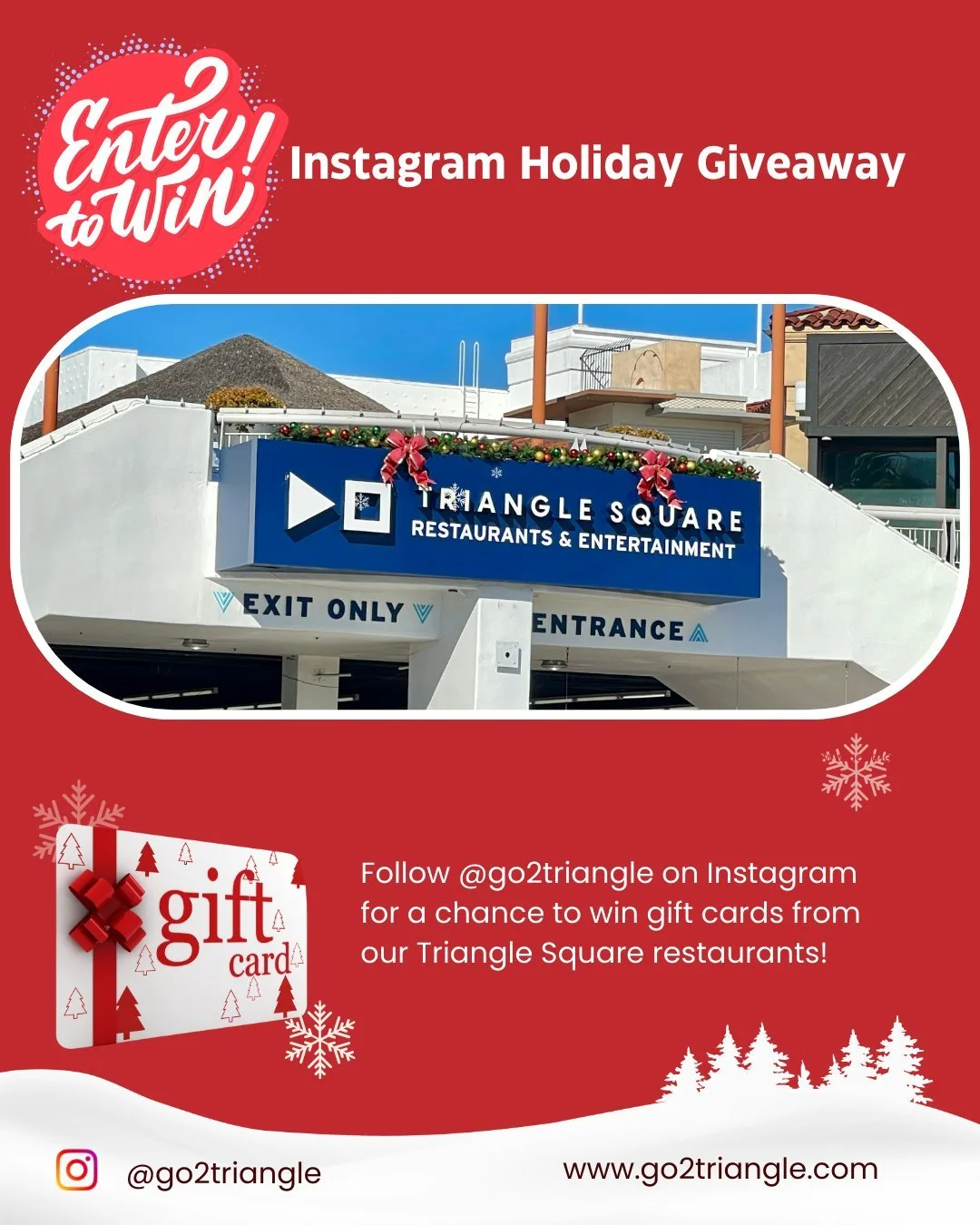 🎁 HOLIDAY GIVEAWAY ALERT! 🎄 'Tis the season to treat yourself&mdash;and we&rsquo;re making it easy! Every Friday this month, we&rsquo;re giving away gift cards to our amazing Triangle Square restaurants. Want in?

✨ Here&rsquo;s how to enter: 
1️⃣ 