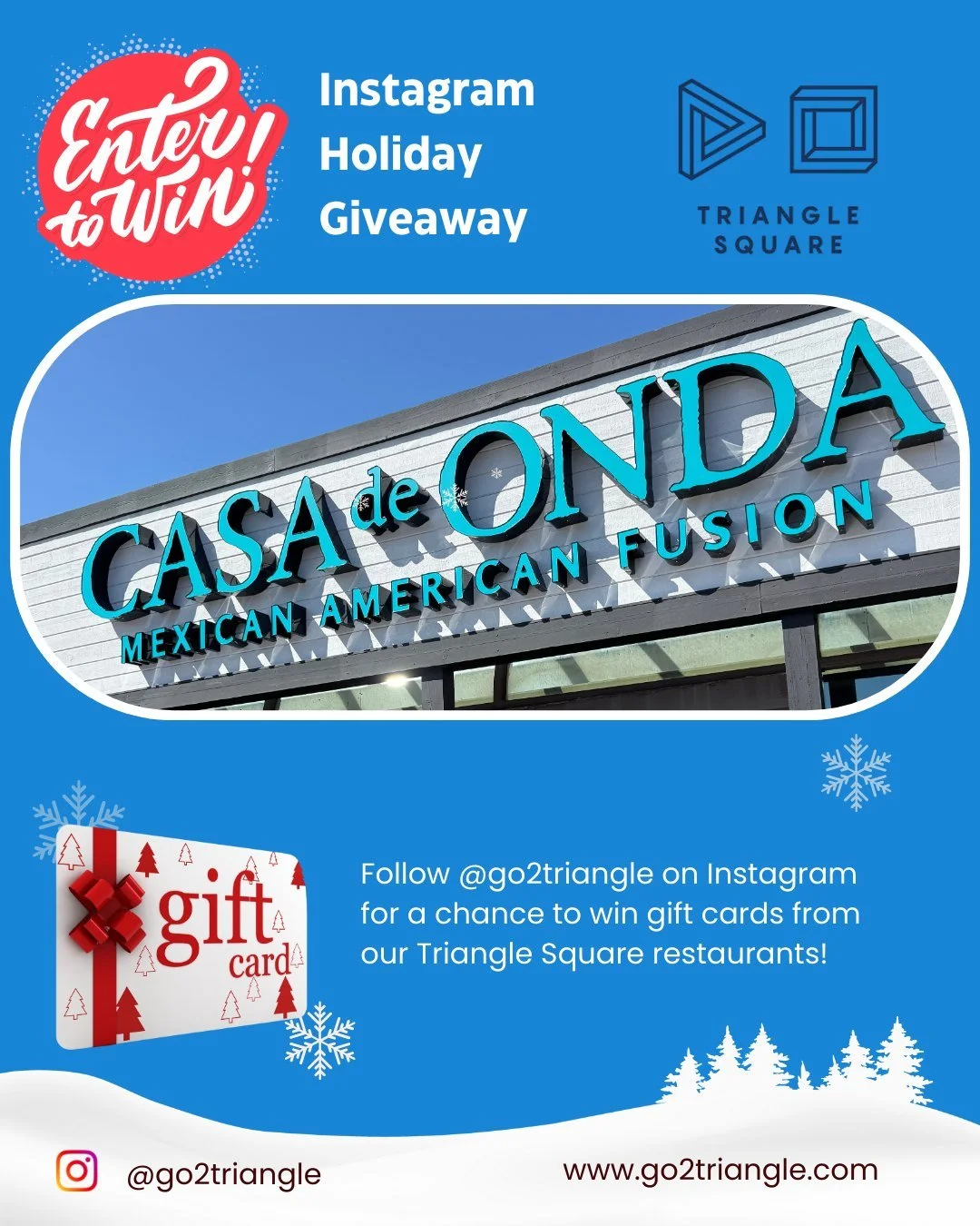 🎁 OUR HOLIDAY GIVEAWAY CONTINUES! 🎄 This FRIDAY we are giving away a gift card from @casa_de_onda 🌮🍹🎉where you can experience Mexican American Fusion cuisine and Tulum-inspired vibes. 

✨ Here&rsquo;s how to enter:
1️⃣ Like this post ❤️
2️⃣ Leav