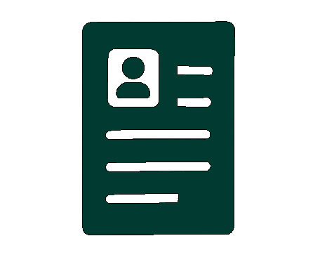 Icon of an identification card with a profile picture and lines representing text.