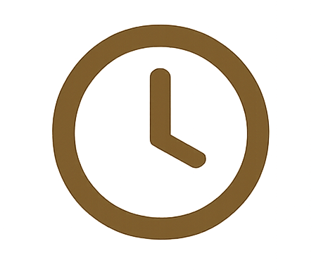 Brown clock icon showing the time as 3:00.