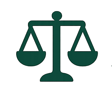 Graphics of a balanced scale, symbolizing justice.