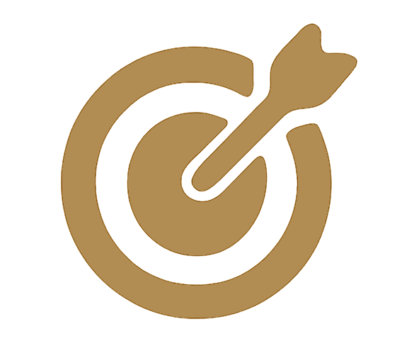 A gold-colored target with an arrow hitting the bullseye.