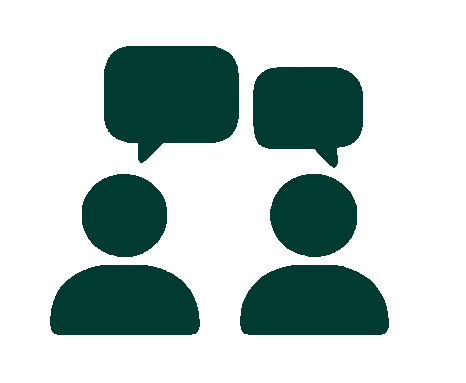 Icon of two people facing each other with speech bubbles above their heads, indicating conversation or communication.