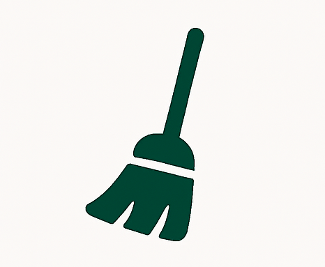 Illustration of a green broom with a long handle and bristles.