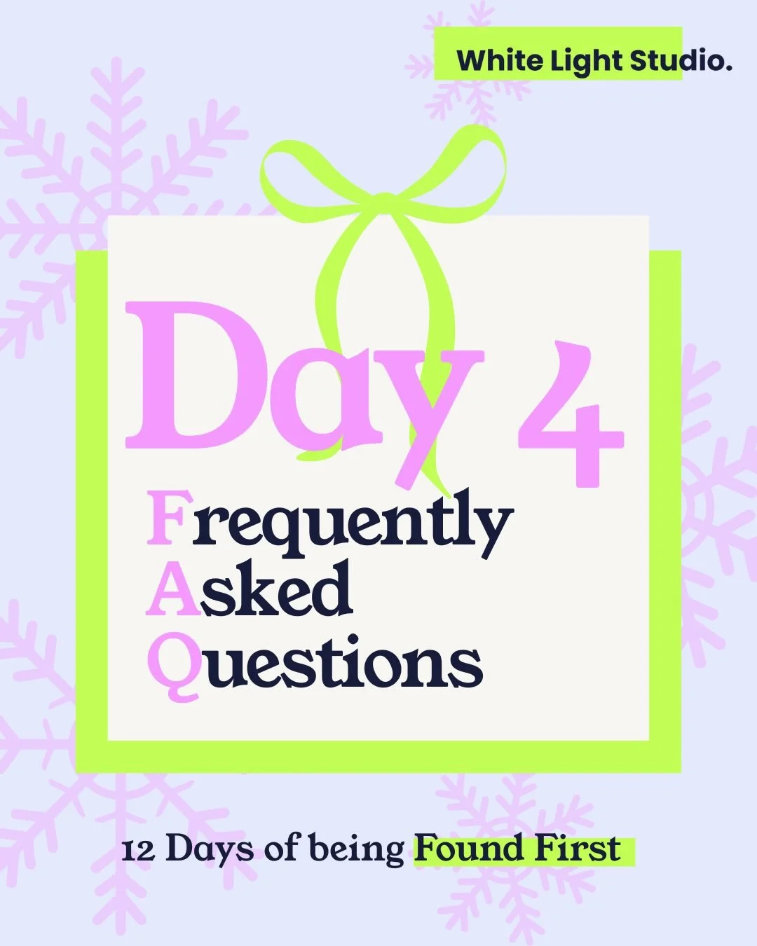 🎄It&rsquo;s day 4 of &lsquo;12 Days of being Found First&rsquo;, and today we&rsquo;re looking at FAQs

🤩 Google LOVES FAQs because they keep people on your page longer AND give you a really natural way of including more keywords on a page. Custome
