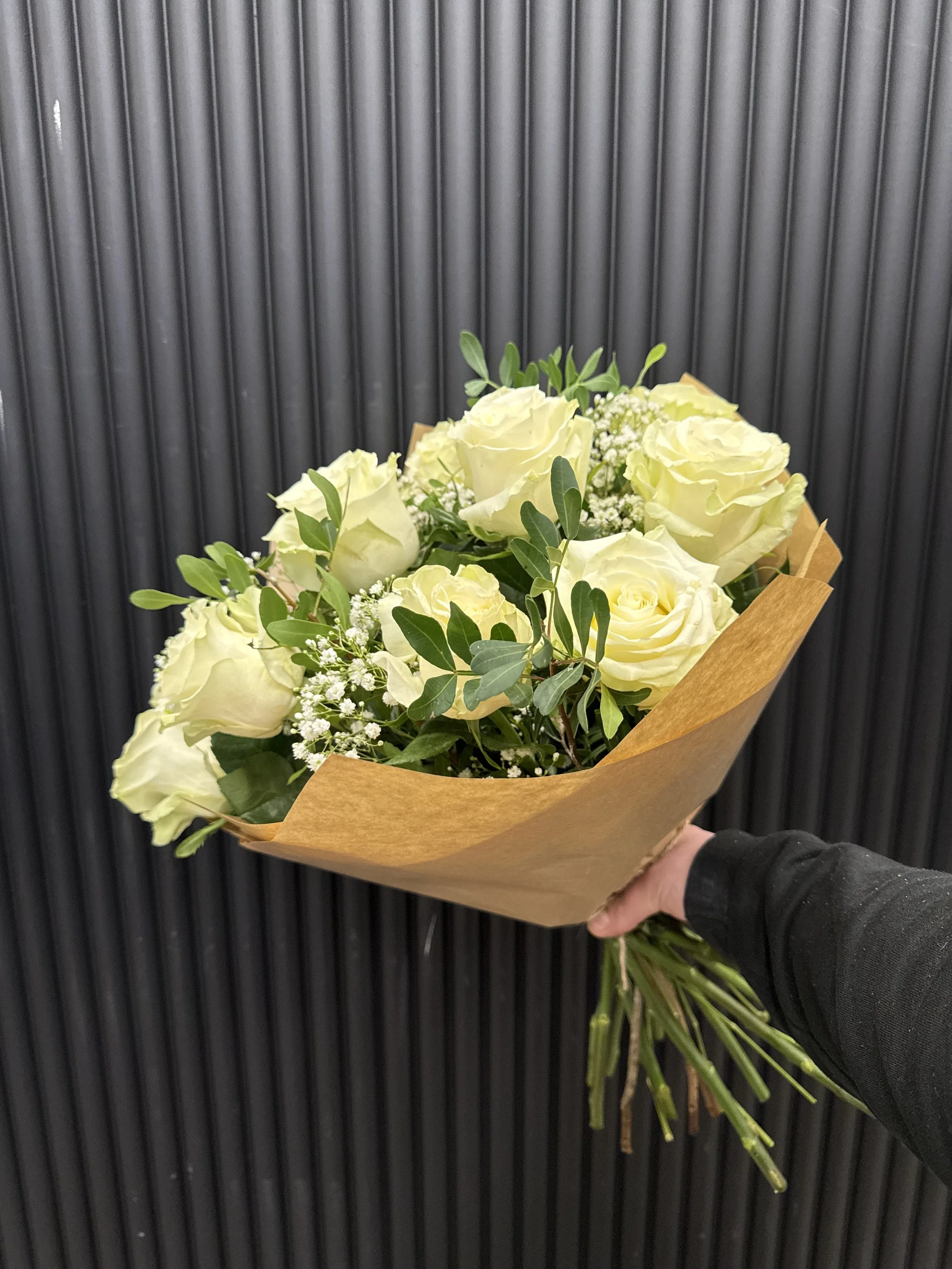 White Rose and Gypsophila Hand Tied