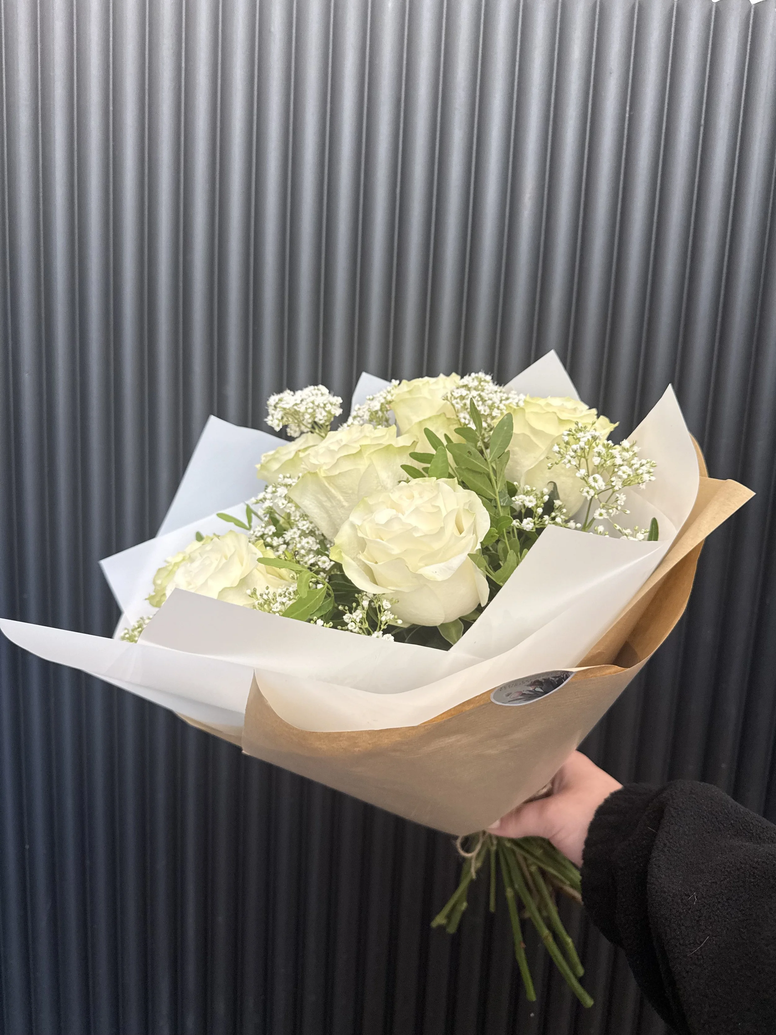 White Rose and Gypsophila Hand Tied