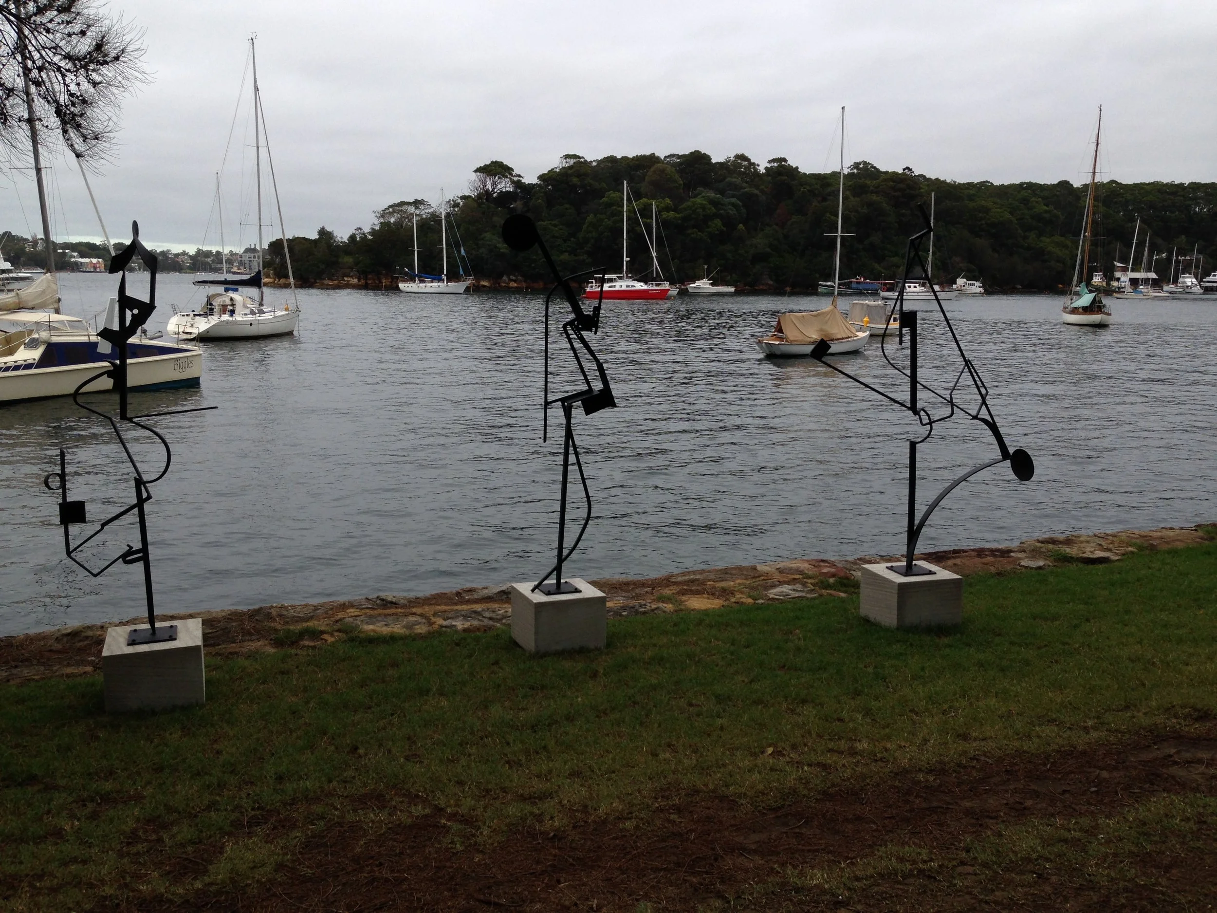 The Three Tenors. Painted steel, sandstone, space. 
Finalist - 2014 Sculpture at Sawmillers, Sydney.
SOLD
