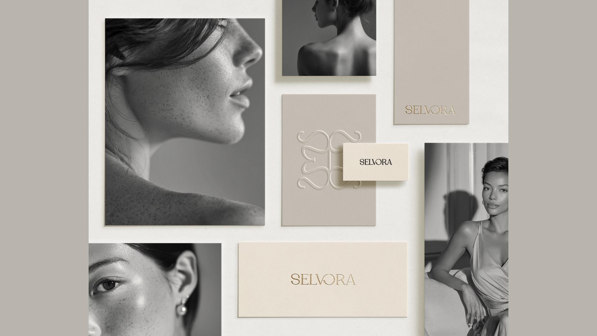 Strategic brand design focused on luxury feminine branding, combining intentional visual identity with timeless minimalist aesthetics.