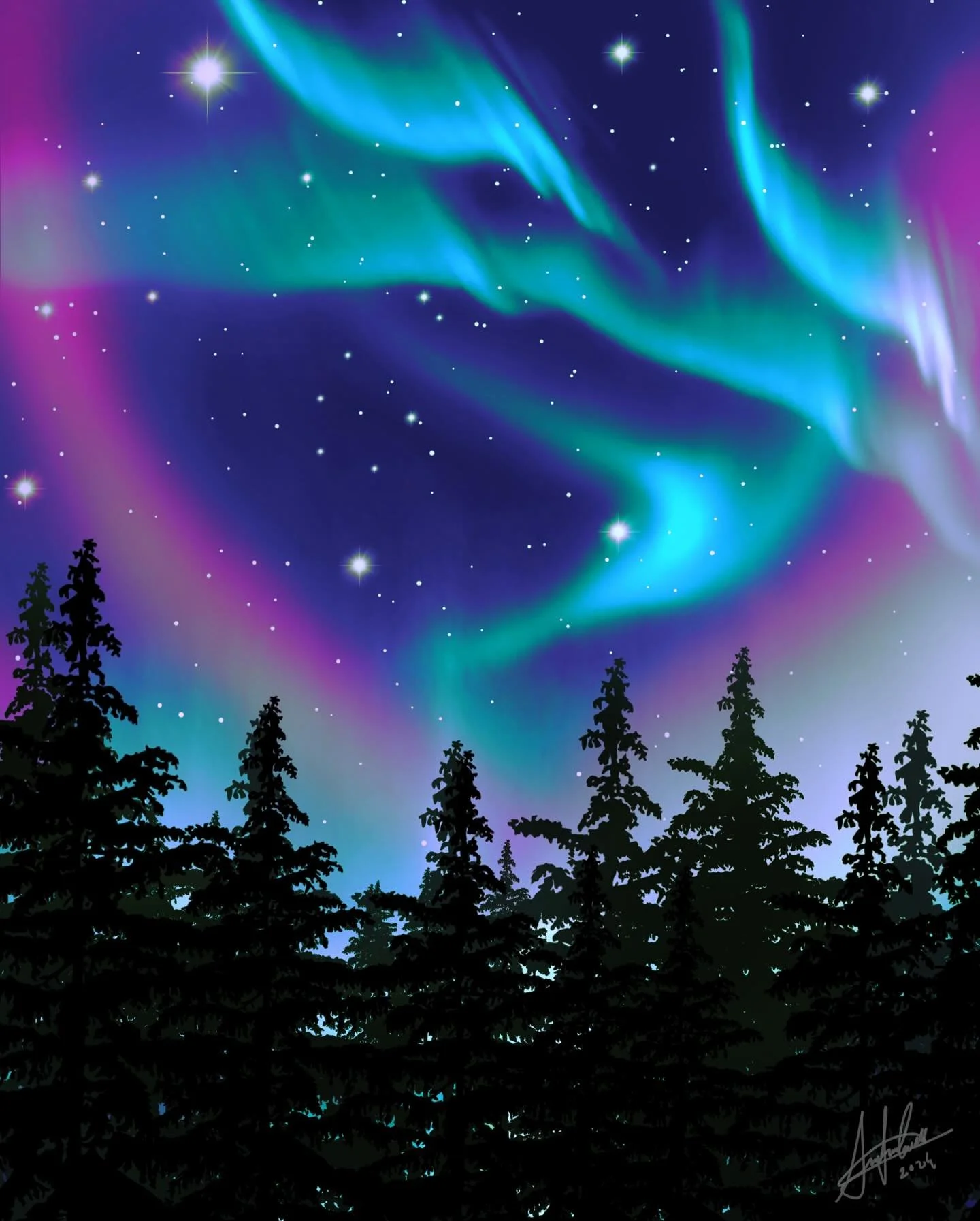 The northern lights have been making an appearance in parts of the UK recently, and while I wasn&rsquo;t lucky enough to see them myself, I couldn&rsquo;t help but create my own version of this magical phenomenon! I imagined how they would dance acro