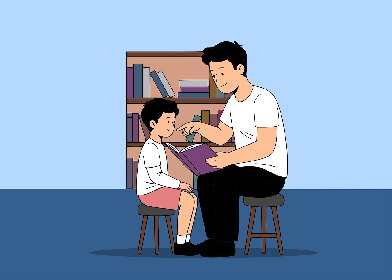 Illustration representing early literacy development and reading support for children.