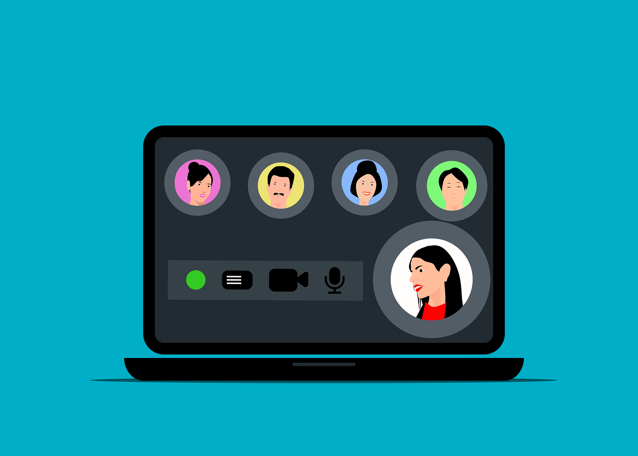 Illustration of a laptop with connected profiles representing a personalized virtual speech therapy support plan