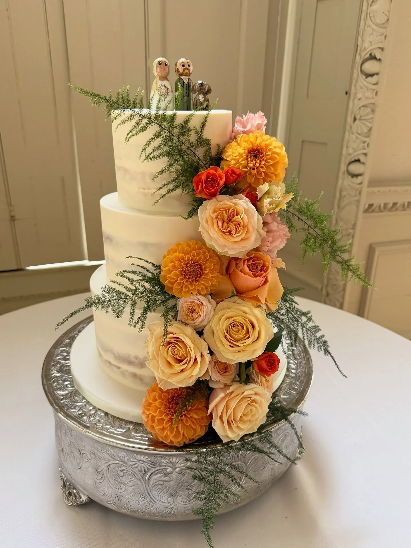 Congratulations to Bridget &amp; James who were married today @hawkstone_hall 

Cake flavours included ginger with buttercream filling, coffee with chocolate buttercream and lemon &amp; elderflower with buttercream filling and lemon curd in the middl