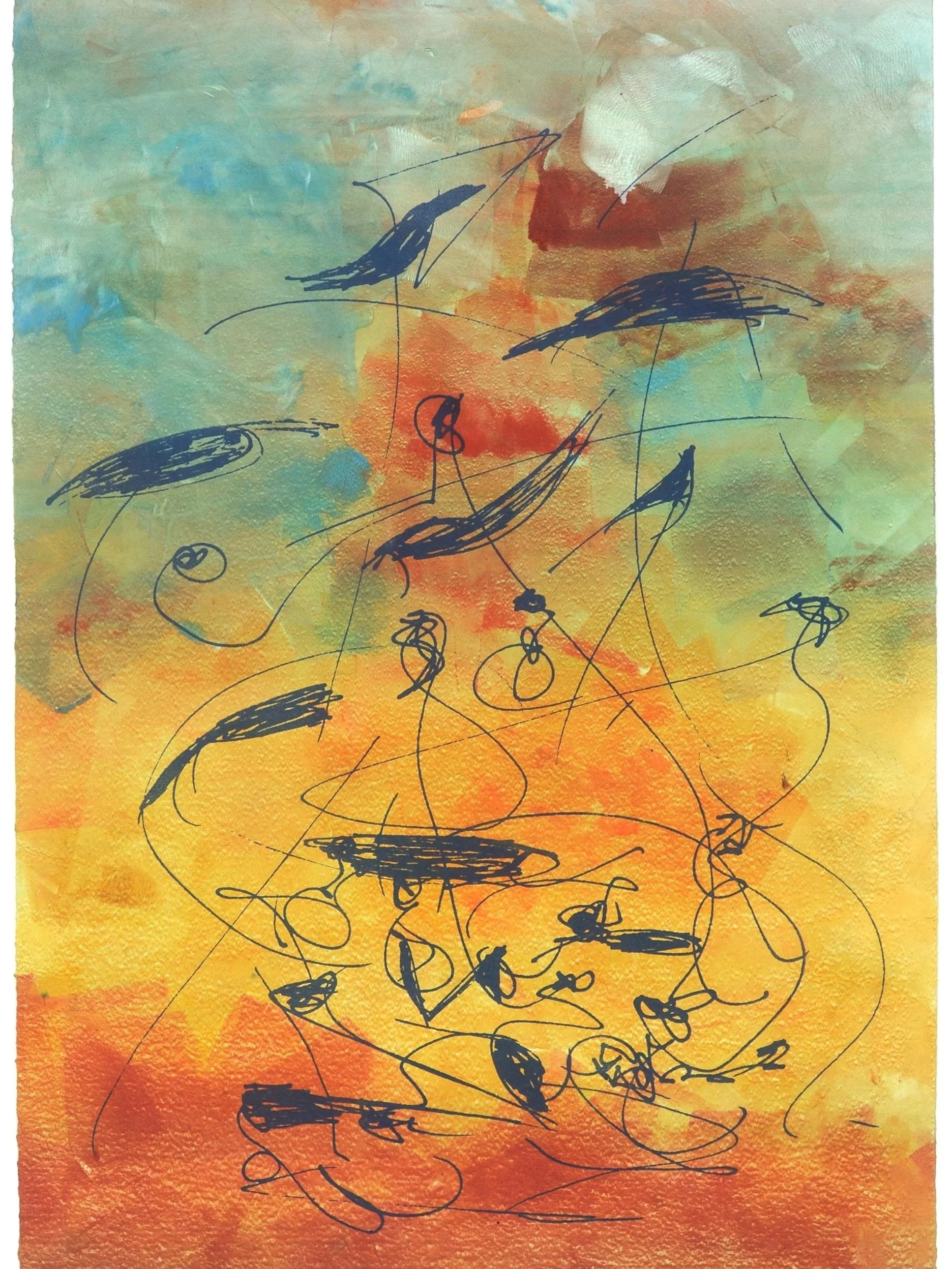 Anticipation - mixed media monoprint,
22" x 15"