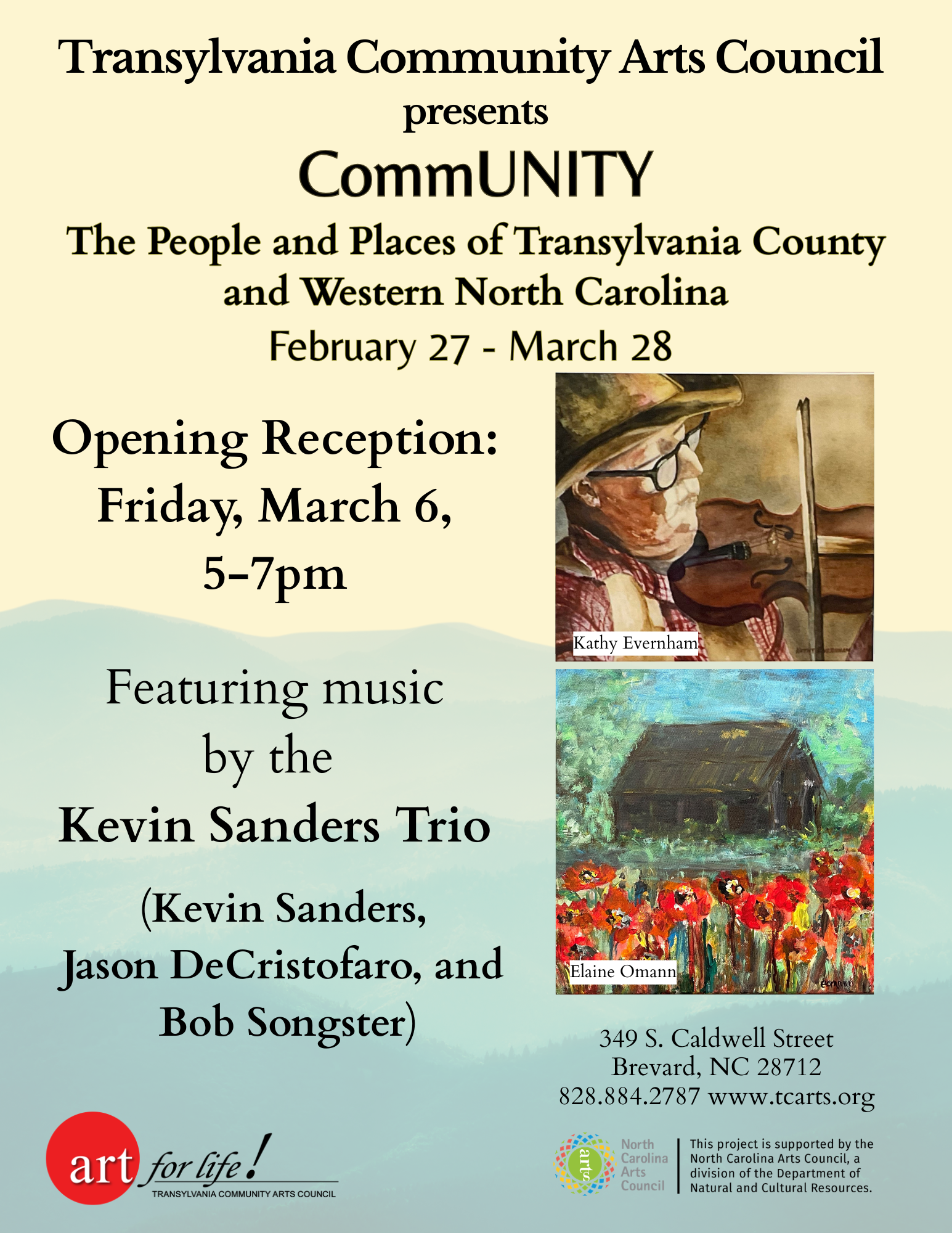 CommUNITY Opening Reception with music by the Kevin Sanders Trio (Kevin Sanders, Jason DeCristofaro, Bob Songster)