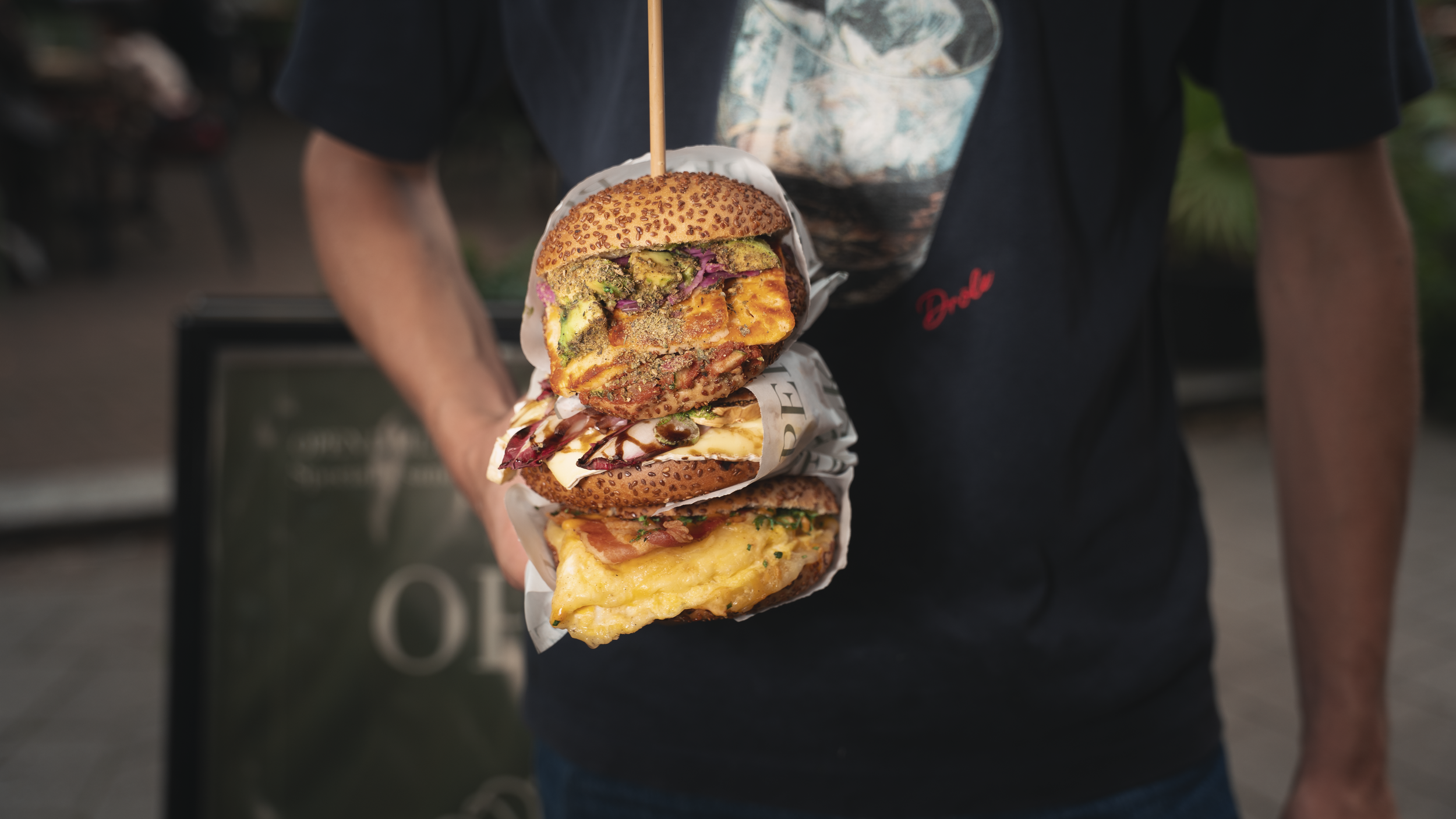 A stack of three PEK simit sandwiches