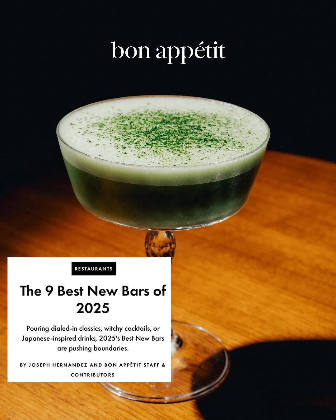 We&rsquo;re beyond honored to be featured in Bon App&eacute;tit&rsquo;s Culture Spotlight and named one of the 9 Best New Bars of 2025. 
⁣
It&rsquo;s hard to put into words how much this means to us&mdash;not just for what we&rsquo;ve accomplished in
