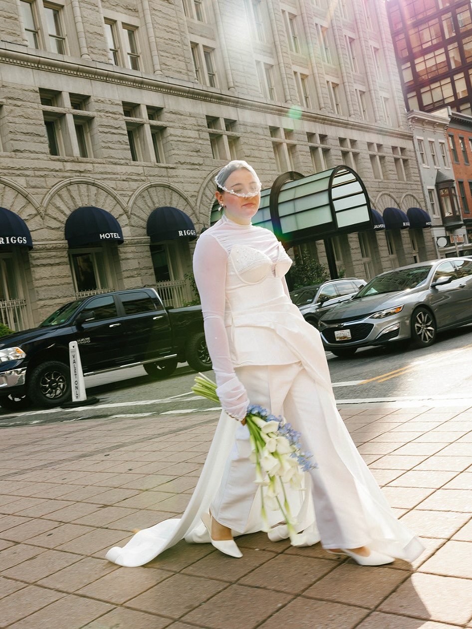 Lauren in her full custom look shot by @januaryskies on her wedding day in D.C. last fall. 💫