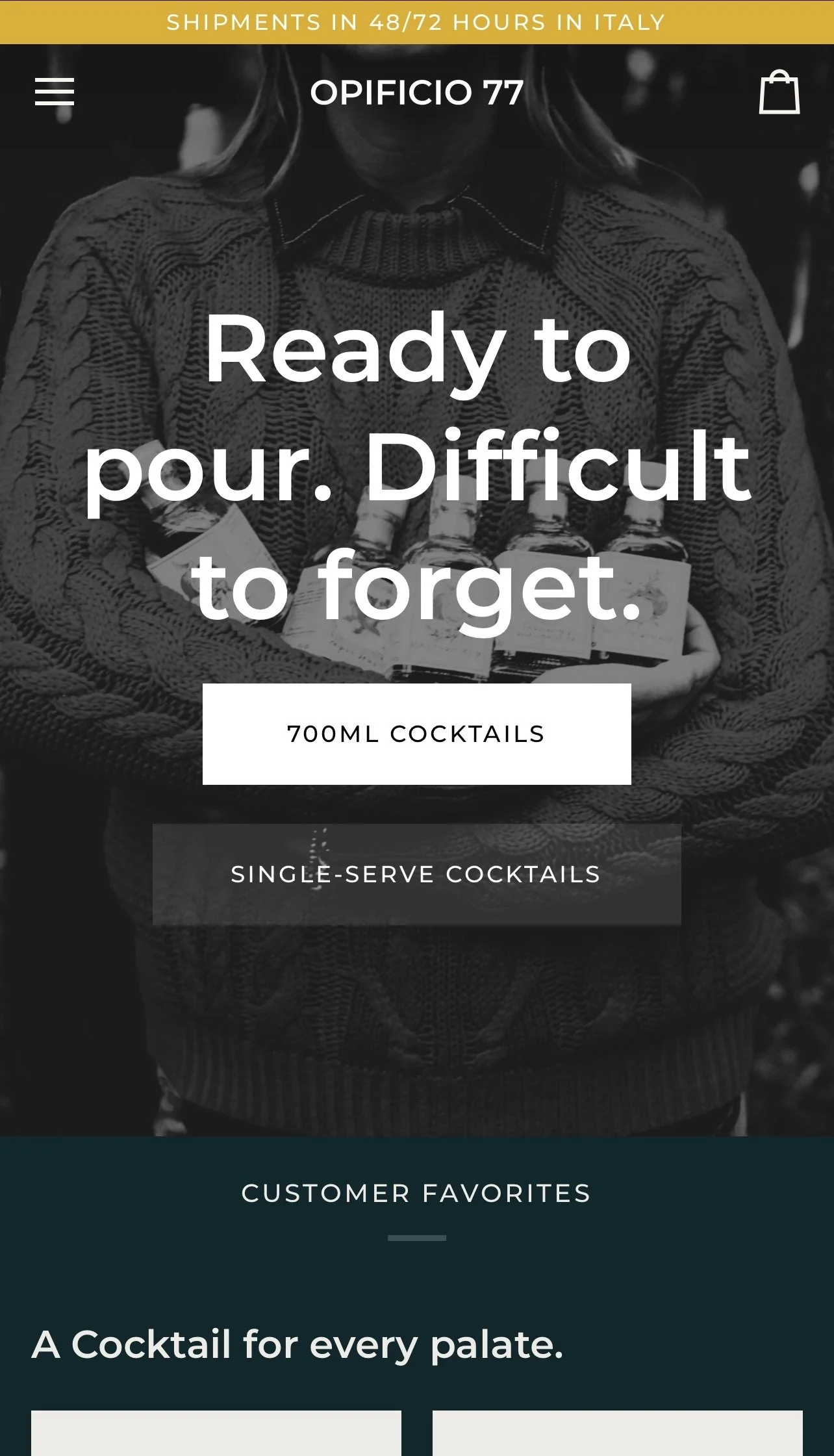 Opificio 77: Full Shopify e-commerce build and front-end development for the artisanal Italian spirits company behind Grapez. This project focused on transforming the brand’s digital image into a unique, highly functional online storefront, featuring
