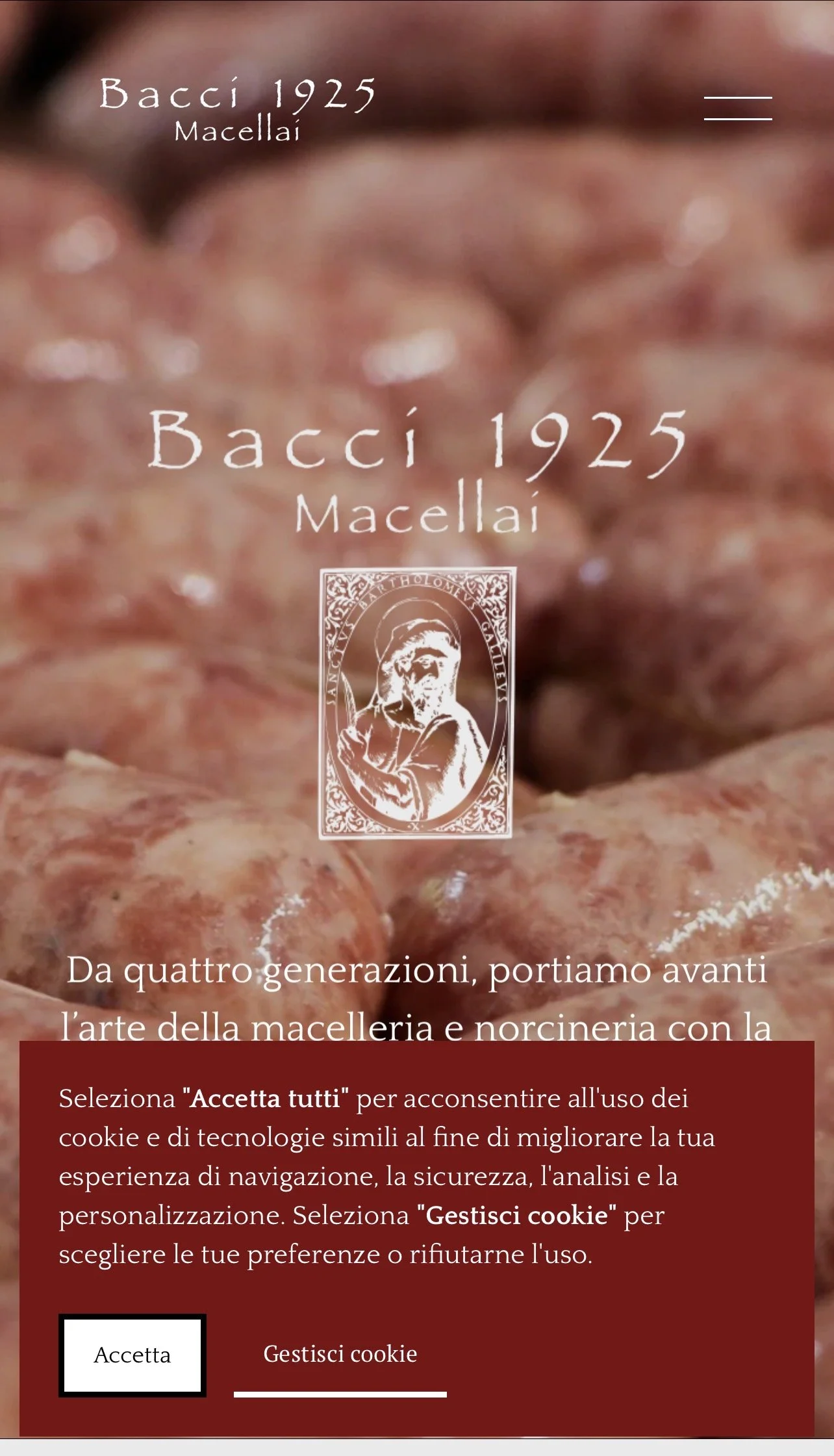 Bacci 1925: Website design and development for a historic, multi-generational Tuscan butcher shop deeply rooted in tradition. The project involved transforming their legacy into a sophisticated digital storefront that elegantly showcases their select