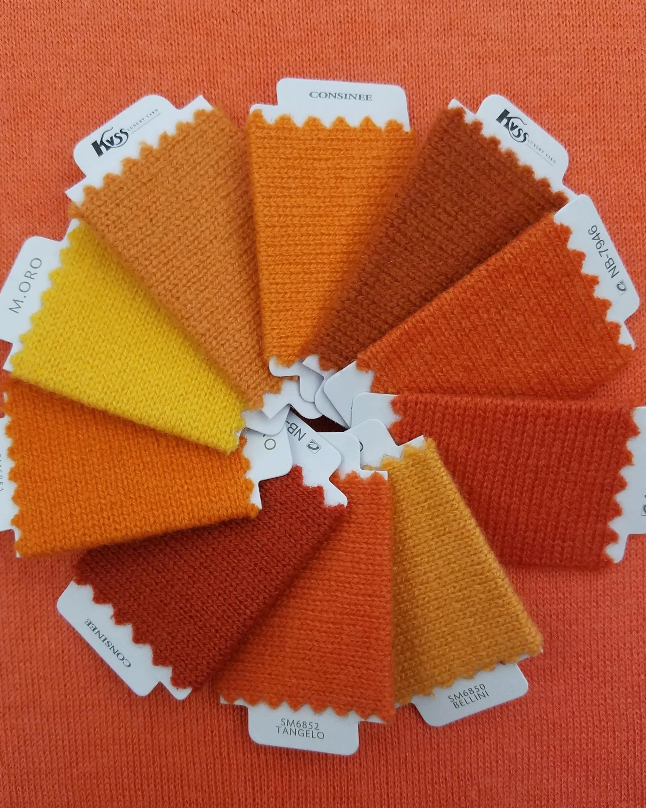 Second Chakra Pinwheel made of color chips in the shades of bright orange