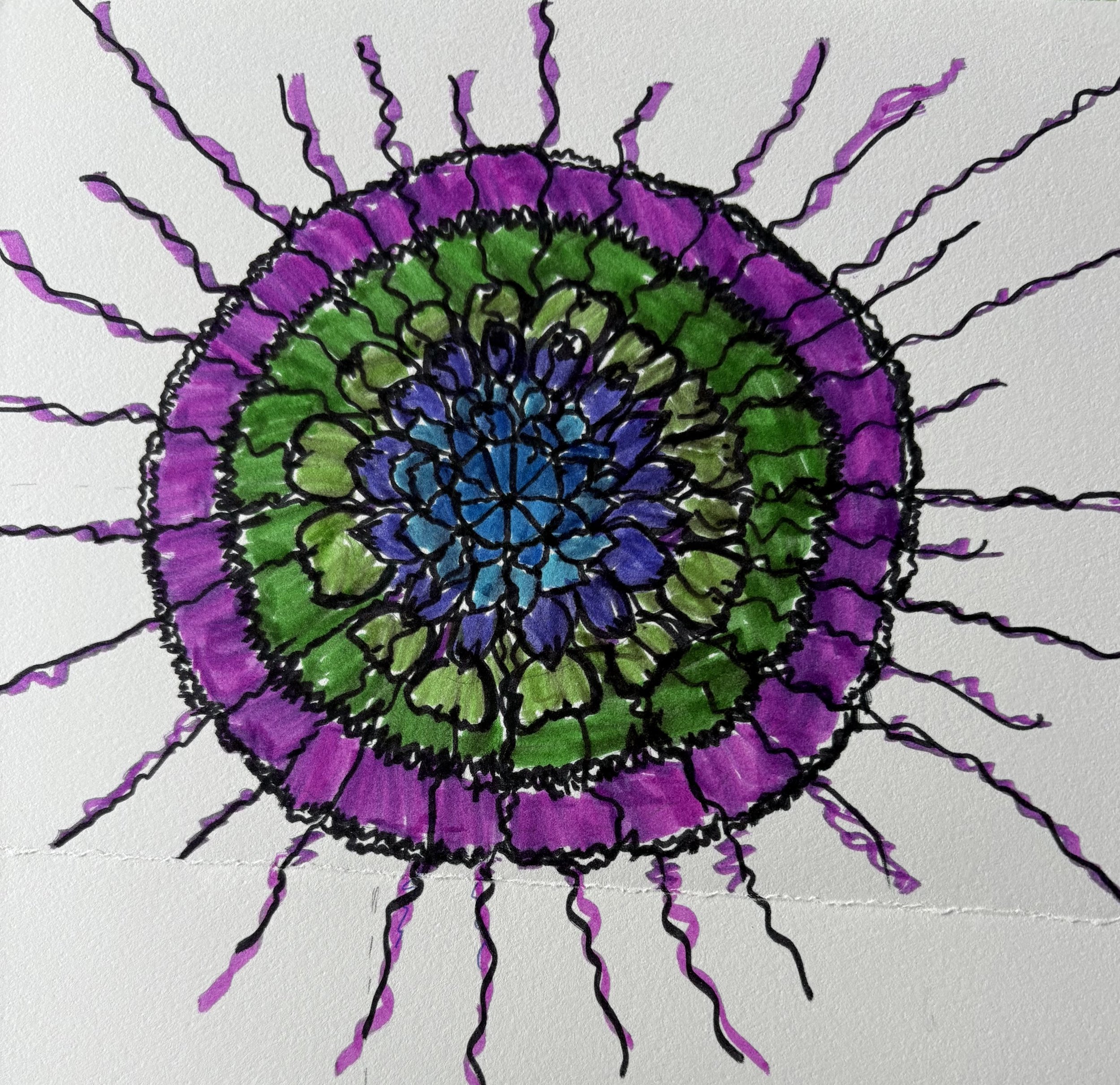hand-drawn neurographica style image of lotus flower