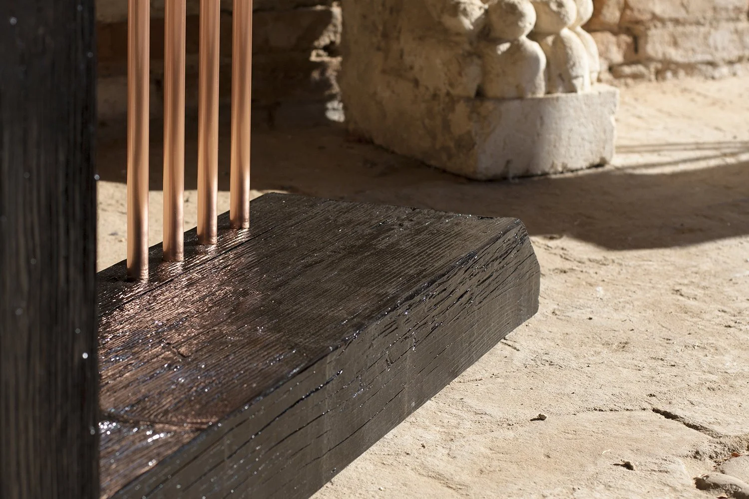 Assoluti 1 - Detail 1 - Paint on raw wood and copper tubes