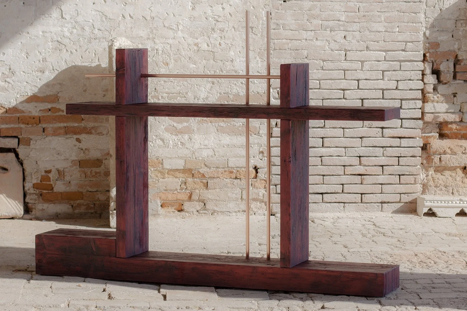 Assoluti 2 - Artistic furniture - Paint on raw wood and copper tubes