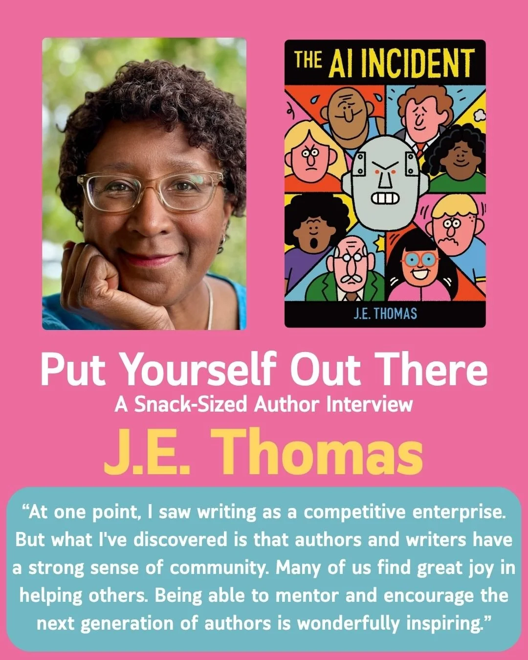 In our interview, @jethomasauthor (&quot;The AI Incident&quot;) promotes the power of finding community and helping other authors in what can sometimes feel like a competitive field. J.E. also discusses the pros and cons of being an ideas person, rev