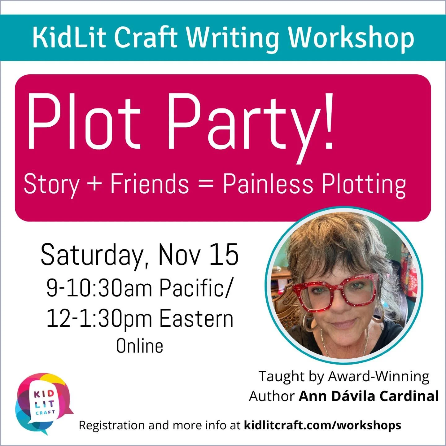 Are you stuck on the plot for your work in progress? Join KidLit Craft and celebrated young adult author @anndavilacardinal (&quot;You've Awoken Her&quot;) on Saturday, November 15, for a plotting party!

Ann will show us an easy to use plotting tech