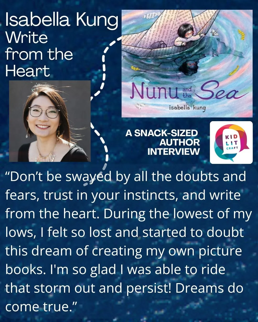 Making your #KidLit dreams a possibility requires persistence, as @isabellakungill ("Nunu and the Sea") counsels in our interview. Our crafty chat also explores topics like finding the right tense and creating books that respect young reade