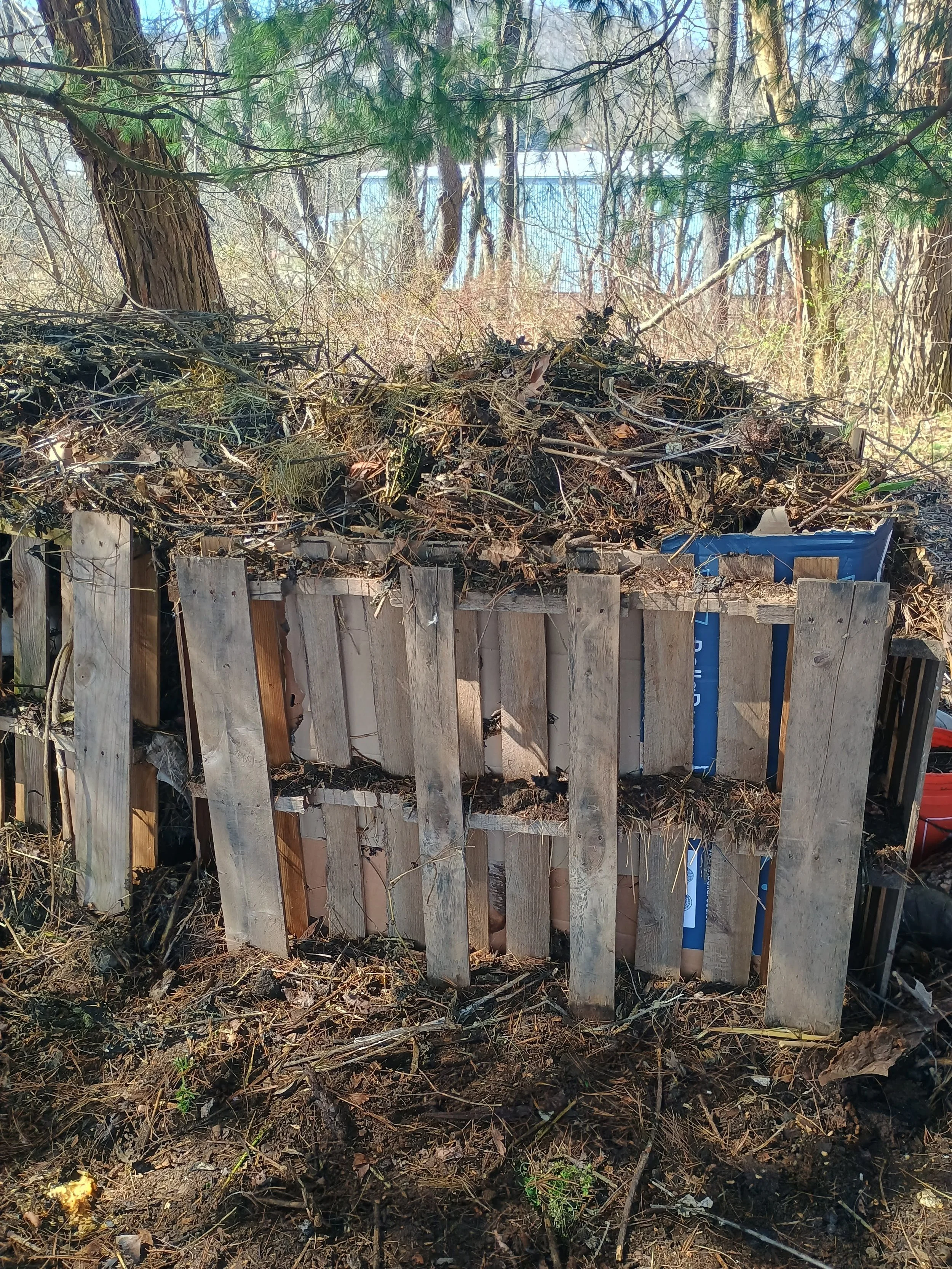 Compost bay with appropriate ratio of green/brown