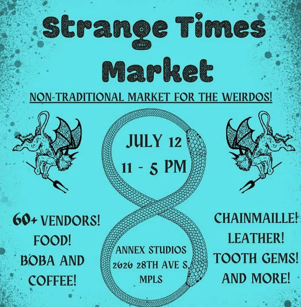 Hey Wonderful Weirdos! We&rsquo;ve got a delightfully odd market coming up next week!💀
Join us Saturday, July 12 from 11-5pm for the @strange.times.market !!! Over 60 Artists! Strange and Unusual Art!!